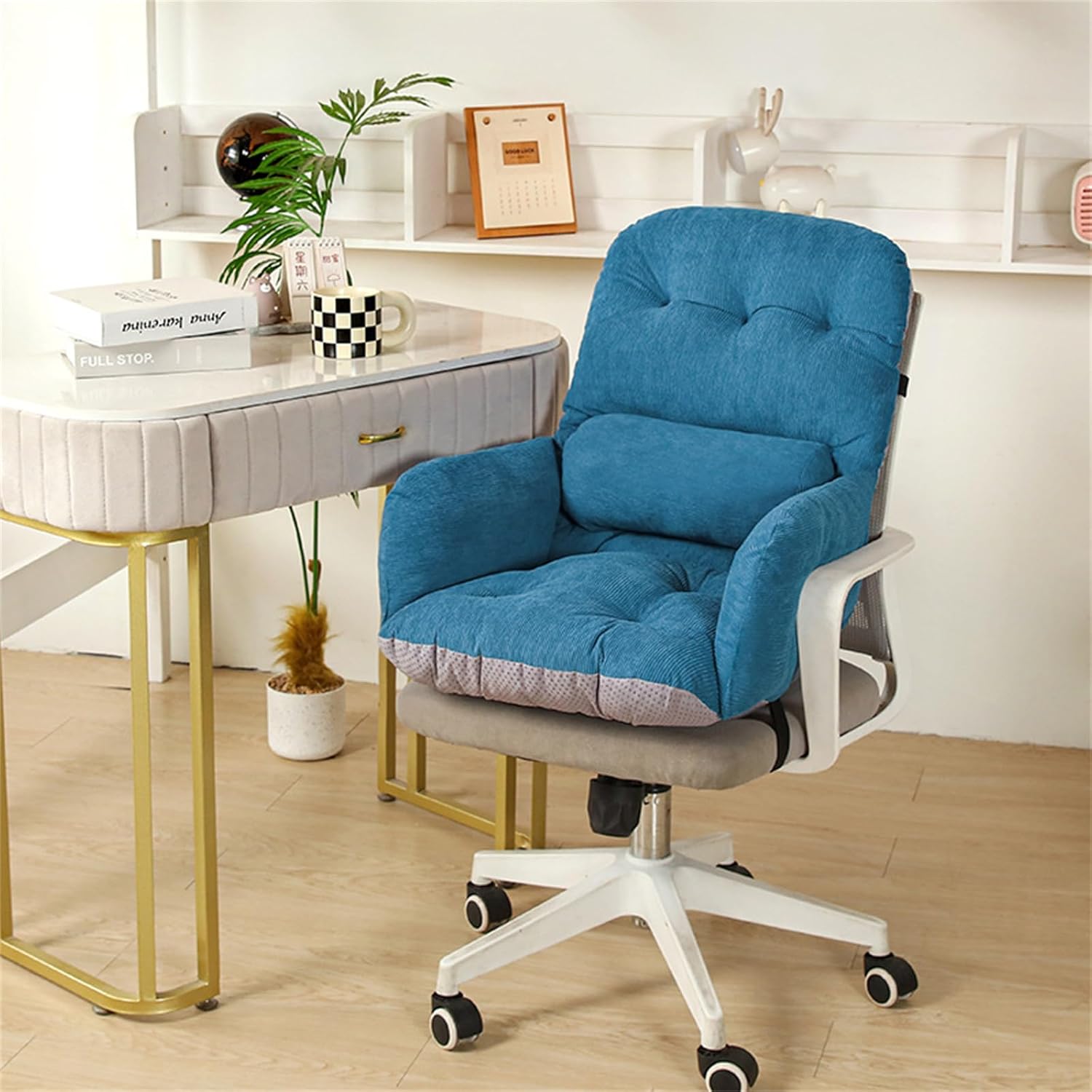 Office Chair Cushion with High Back Support,Non-Slip Desk Chair Pad with Lumbar Pillow,Soft Dorm Seat Cushion for Office,Car,Dining Room,Rocking Chairs (Blue)