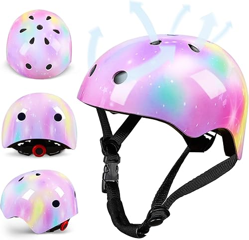 Miniatura 10 de FIODAY Rodilleras de casco para niños, rodilleras y coderas de unicornio, muñequeras, equipo de protección ajustable para niñas, niños, deportes,