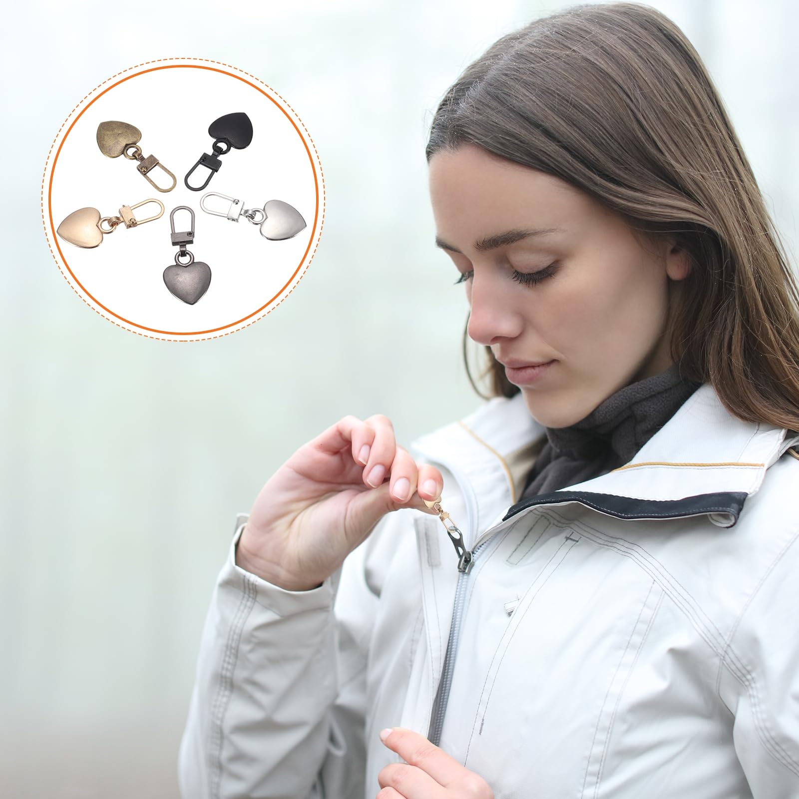5 cerniere da cucito a forma di cuore, staccabili, in metallo, kit di riparazione per borse, zaini, cappotti, cerniere, linguette