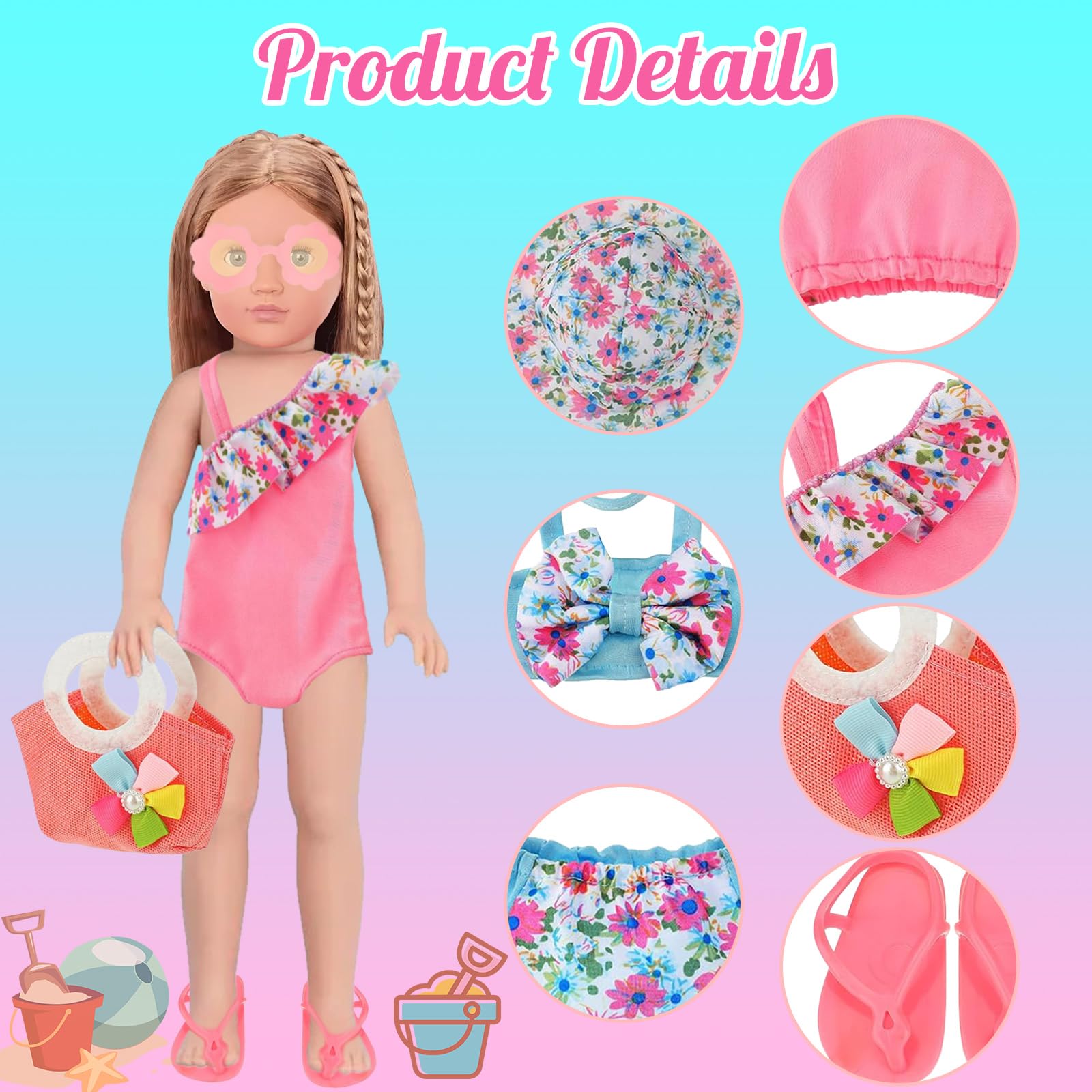 Set di Nuoto per Bambole 8 Pezzi, Estate Costume da Bagno per Bambole,Vestiti Bambole Reborn,Vestiti per Bambole per New Baby Born Bambola,Accessori per Bambole Reborn 35-43CM, Regalo per Ragazze