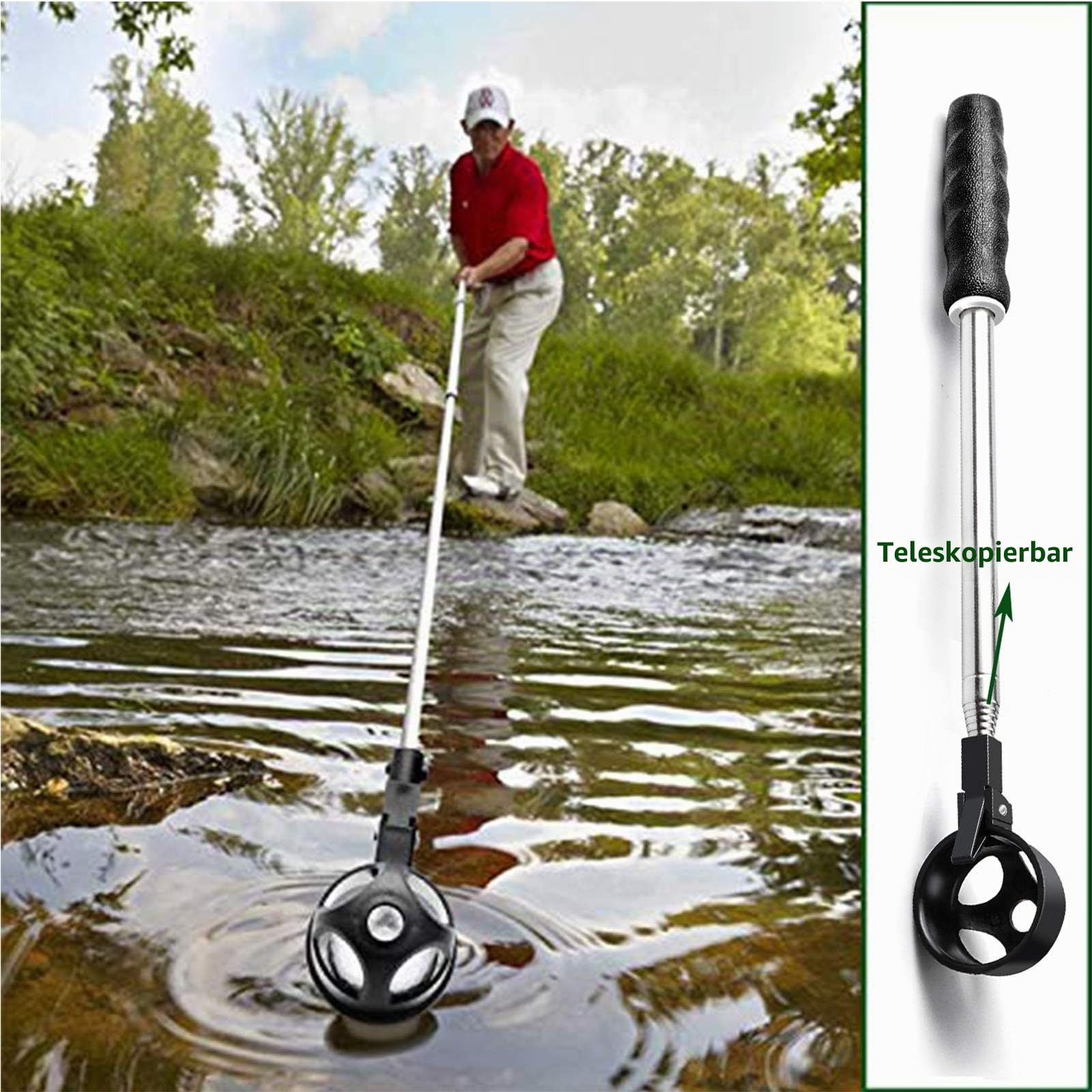 prowithlin Golf Ball Retriever, 6/9ft Edelstahl Teleskop Golfball Retriever für Wasser mit Golfball Grabber für Putter, Golf Zubehör, Geschenke für Golfer Länge (9ft)