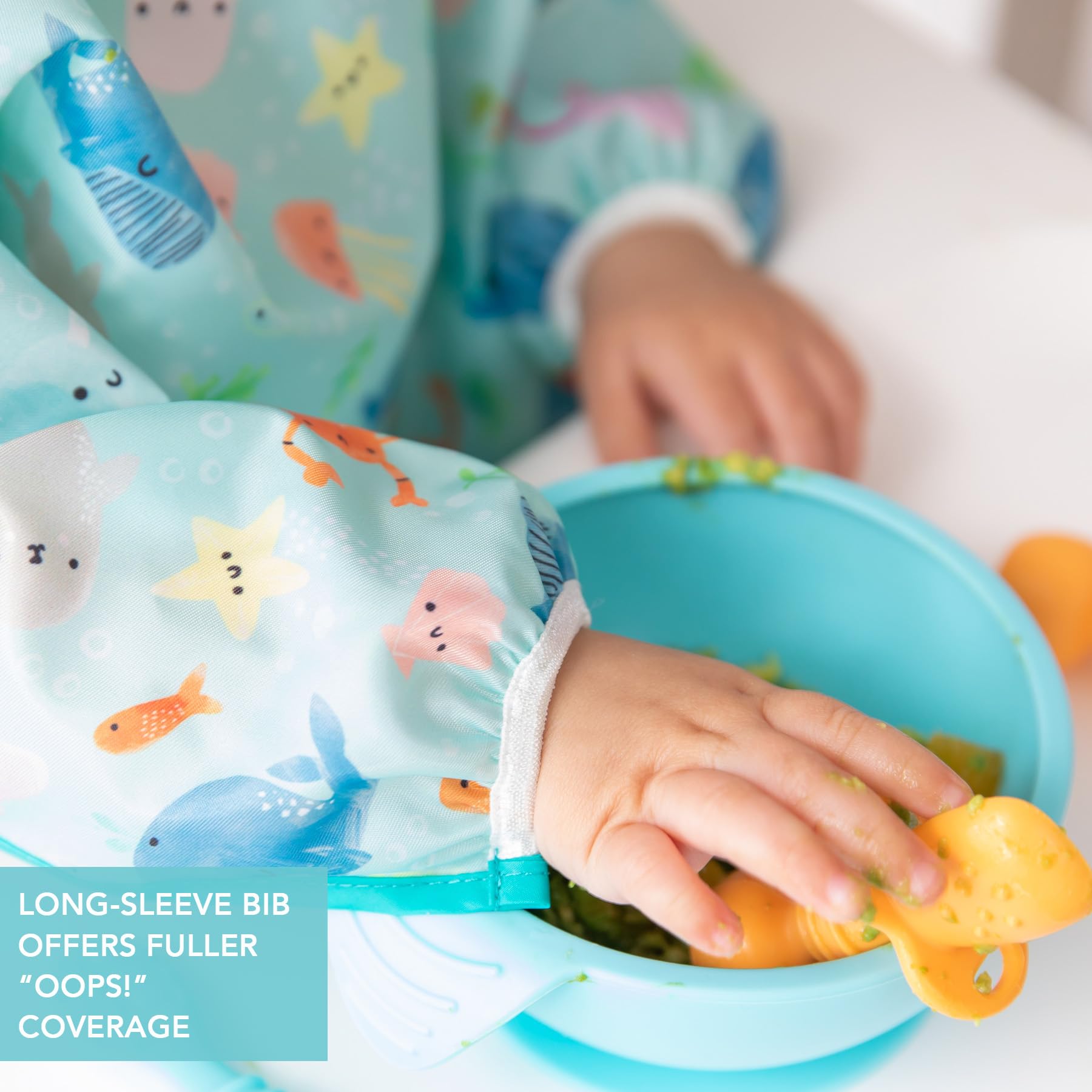 Bumkins SuperBibs Lätzchen mit Ärmeln, für Jungen und Mädchen, Babys und Kleinkinder von 6–24 Monaten, leicht, langlebig, wasserdicht, mit Fangtasche, waschbar und maschinenwaschbar, Ocean Life