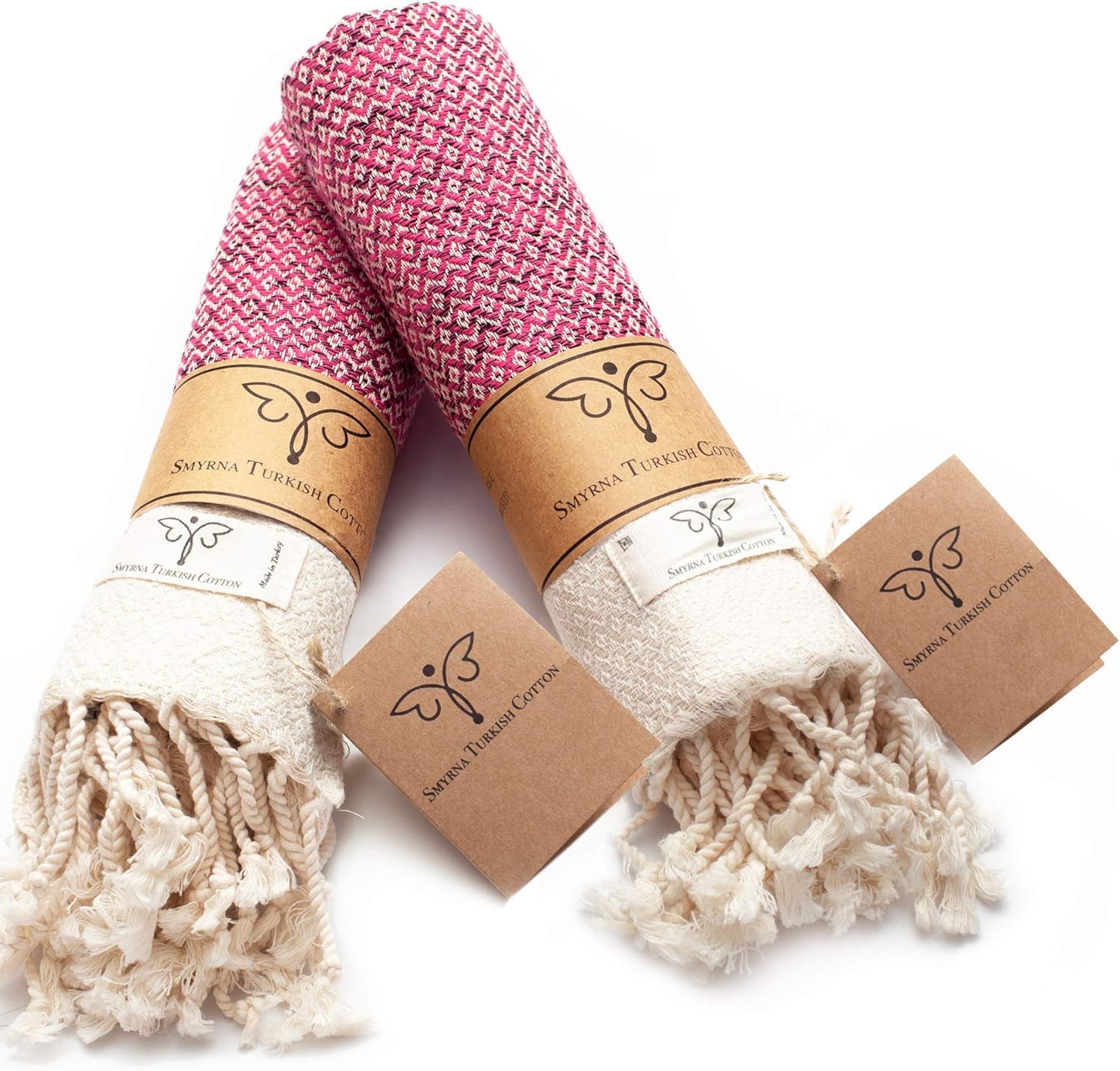 SMYRNA TURKISH COTTON Vintage Series Hand Towel - Set of 2 | 40x100cm | 100% Turkish Cotton | Hair Towels, Soft Washcloths for Bathroom & Kitchen | Don't Shrink| Premium Luxury - Fuchsia