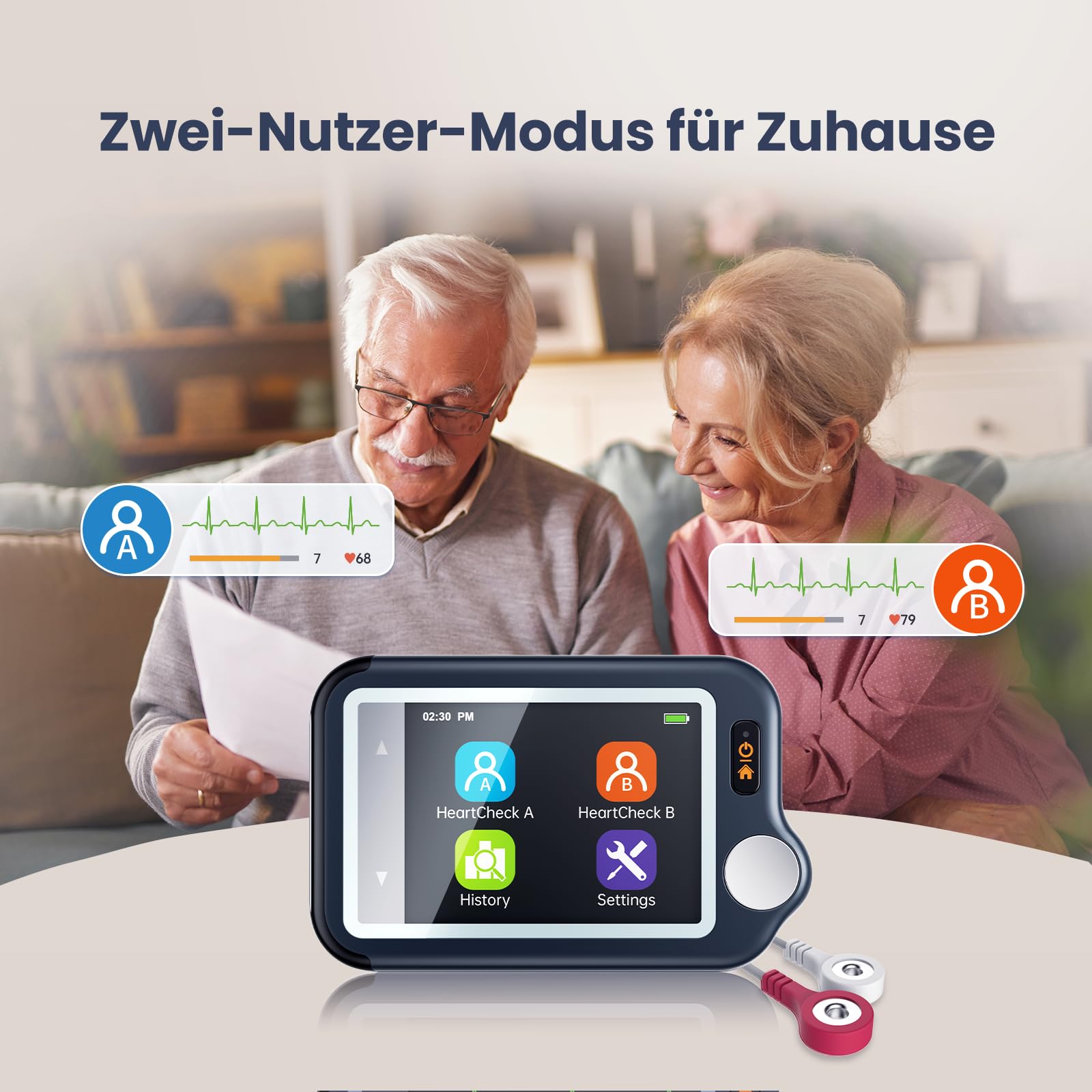 CheckMe Plus EKG Gerät für Zuhause, KI-Analysefunktion, 30s/ 60s/5min Messzeit für Smartphone und PC, Persönlicher Tragbarer Herzgesundheits-Tracker, Großbild-Echtzeitanzeige
