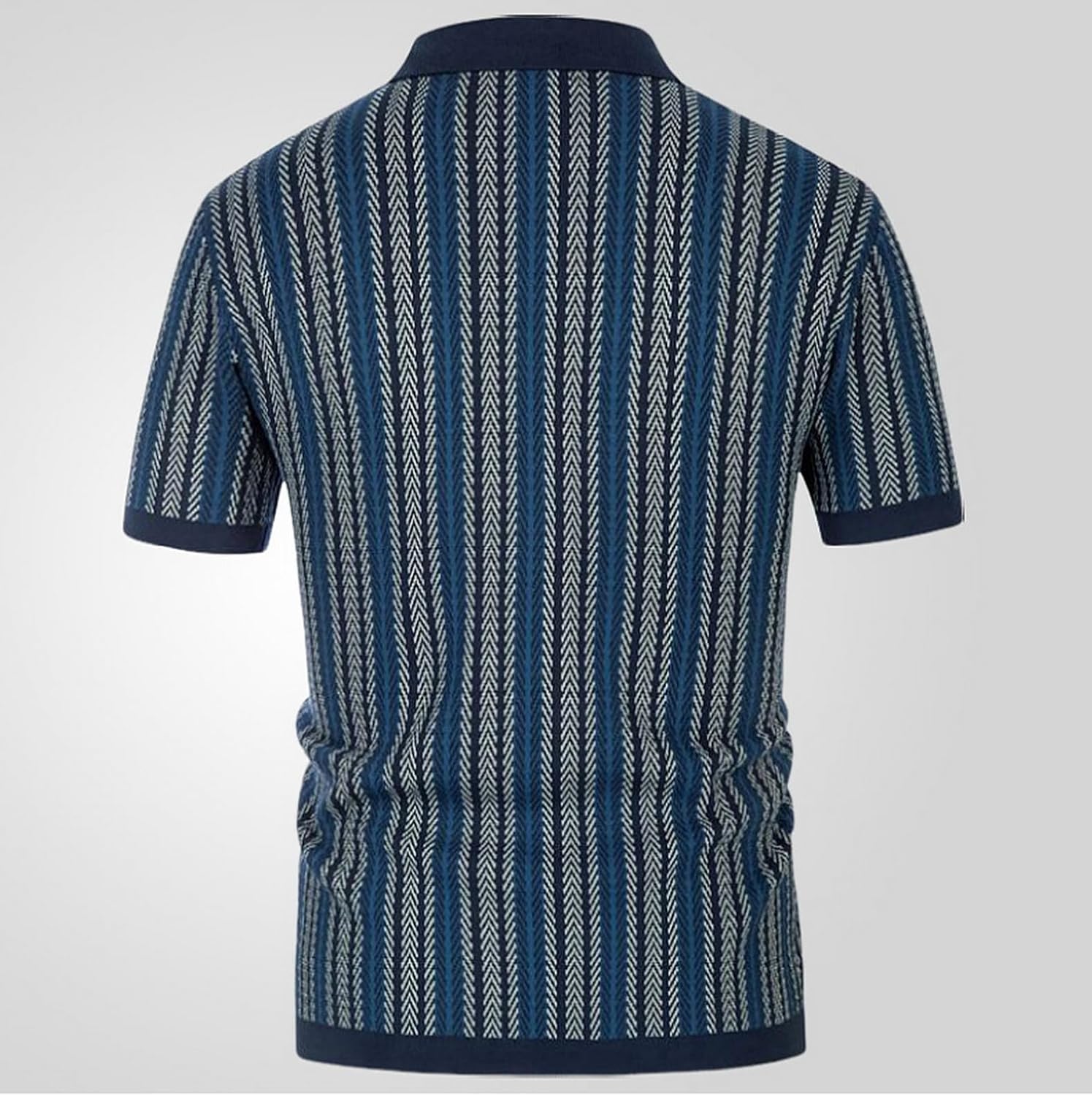 Mens Knit Polo Shirts Vintage Casual Short Sleeve Shirt Golf Button Down Pinstripe Old Money Top