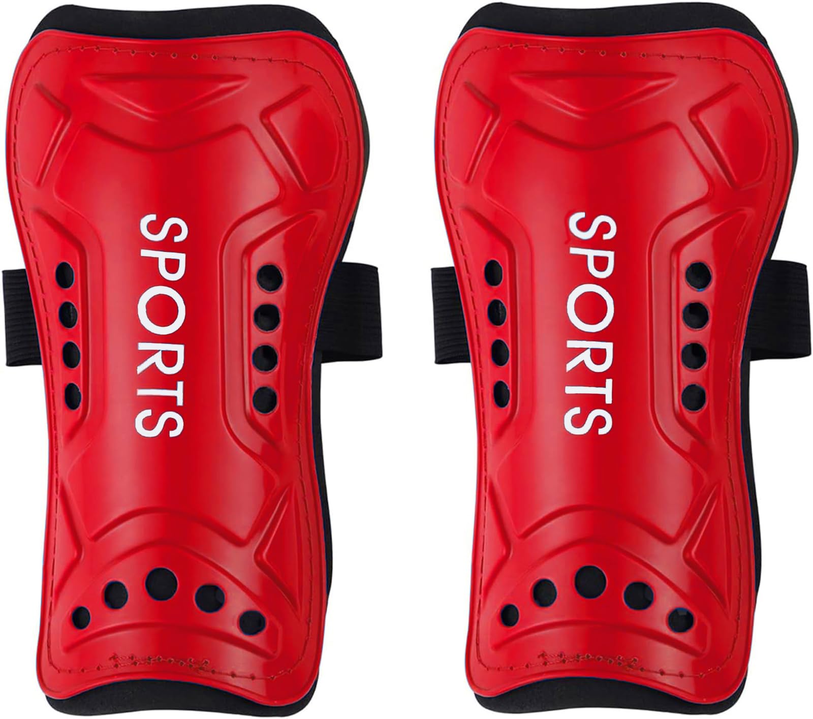 Football Shin Pads, Kids Youth Shin Guards Beginner Elite Athlete Perforated Breathable Shin Pad for Boys And Girls Football Games Leg Calf Protective Gear (6-15 years) (Red)
