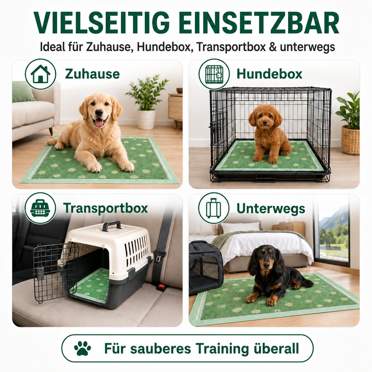 GIROX PIPI Matten für Hunde, 50 Stück Welpen Unterlagen 60x90 cm | Saugstarke, Auslaufsichere Trainingspads mit Grasmuster, Bodenschutz, Haustierbedarf für Welpentraining und Tierhygiene