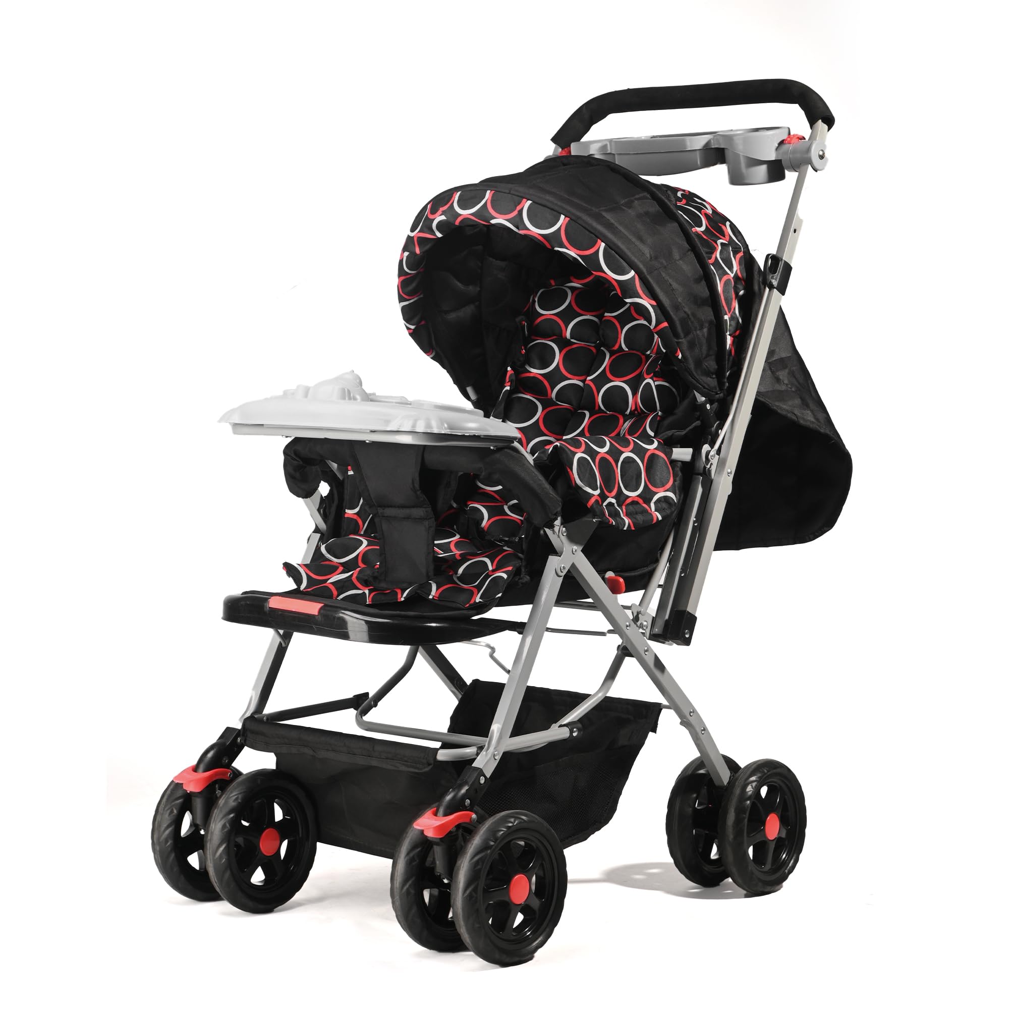 Kuber Industries Baby Stroller Pram with Music Tray | Adjustable Canopy, Storage Basket & Bottle Holder | Foldable Pushchair for 1.5 to 3 Year | Black-image-38