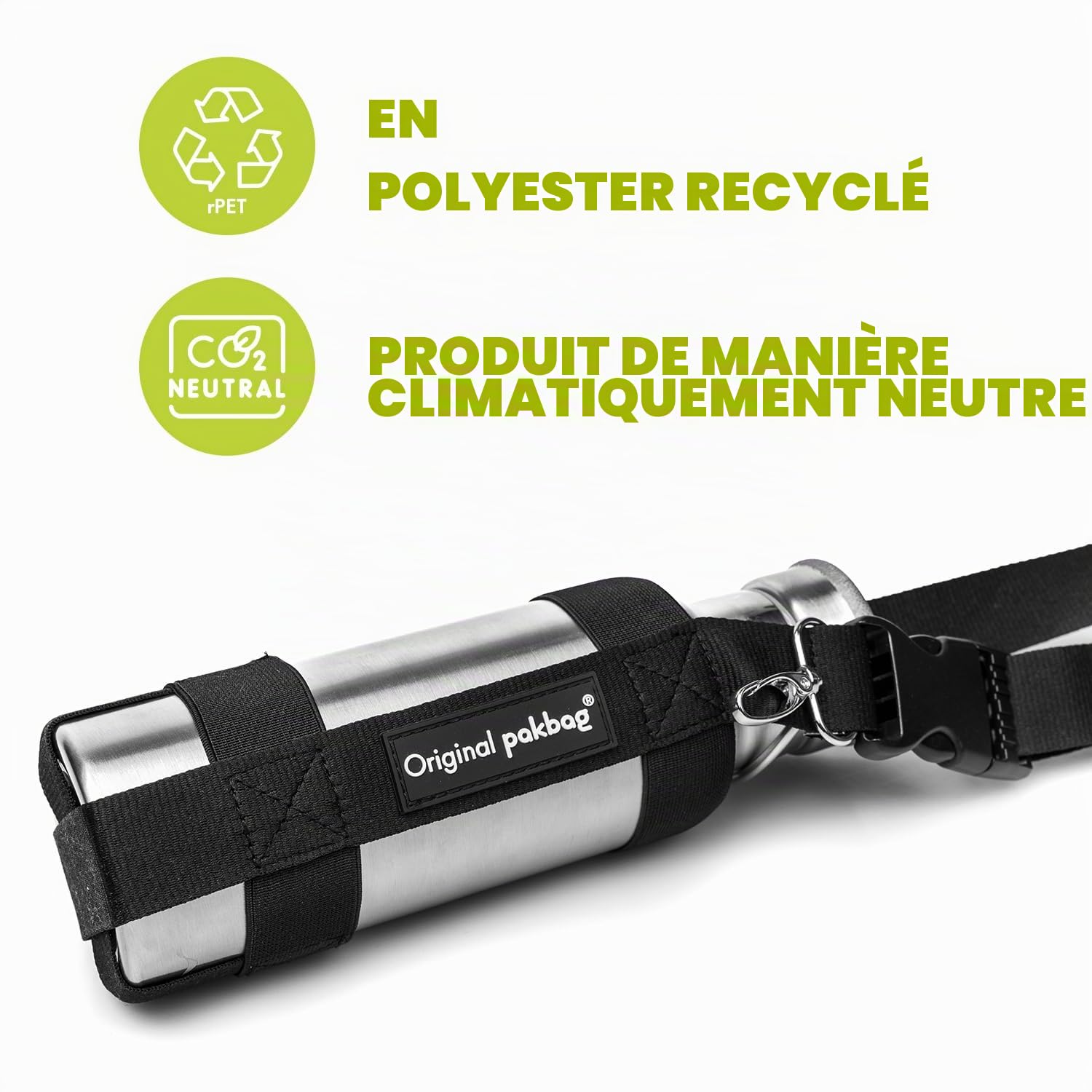 Tour de Cou Porte Gobelet en Ceinture – Porte Gourde Bouteilles jusqu'à 1,5l en Pet Recyclé