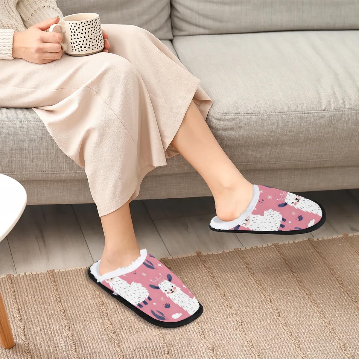 Hsnar Princess Alpaca Slippers for Women Soft Non-Slip Indoor Slippers Home Slippers for Bedroom Hotel Travel Spa, L