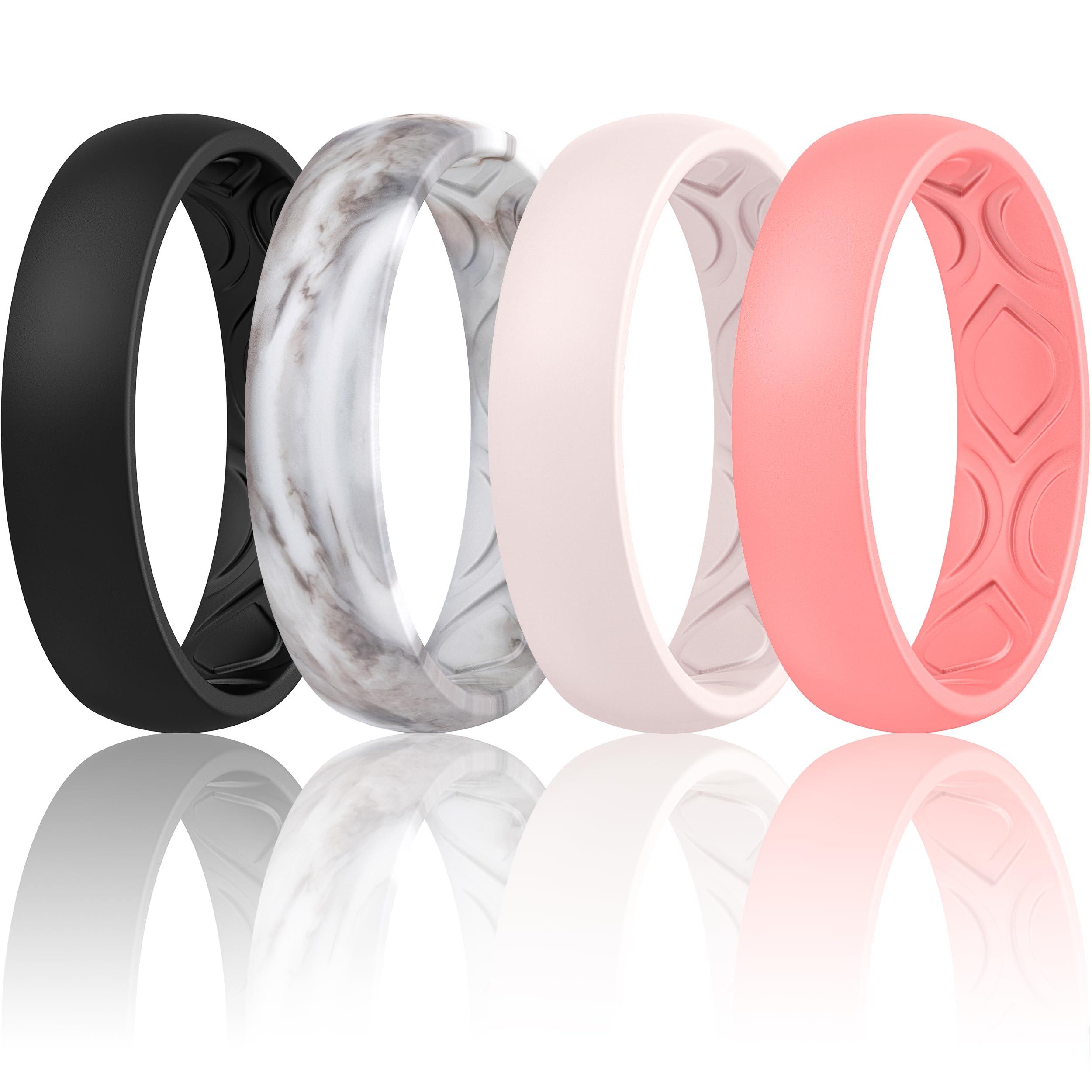 ThunderFit Women Breathable Air Grooves Silicone Wedding Bands Promise Rings 5.5mm Wide 1.8mm Thick - 1/4/8/12 Variety Multipack
