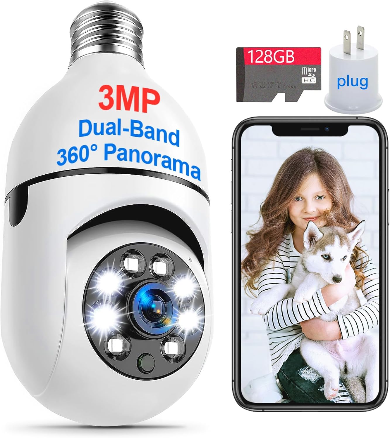 3MP Light Bulb Security Camera 2.4G,Light Socket