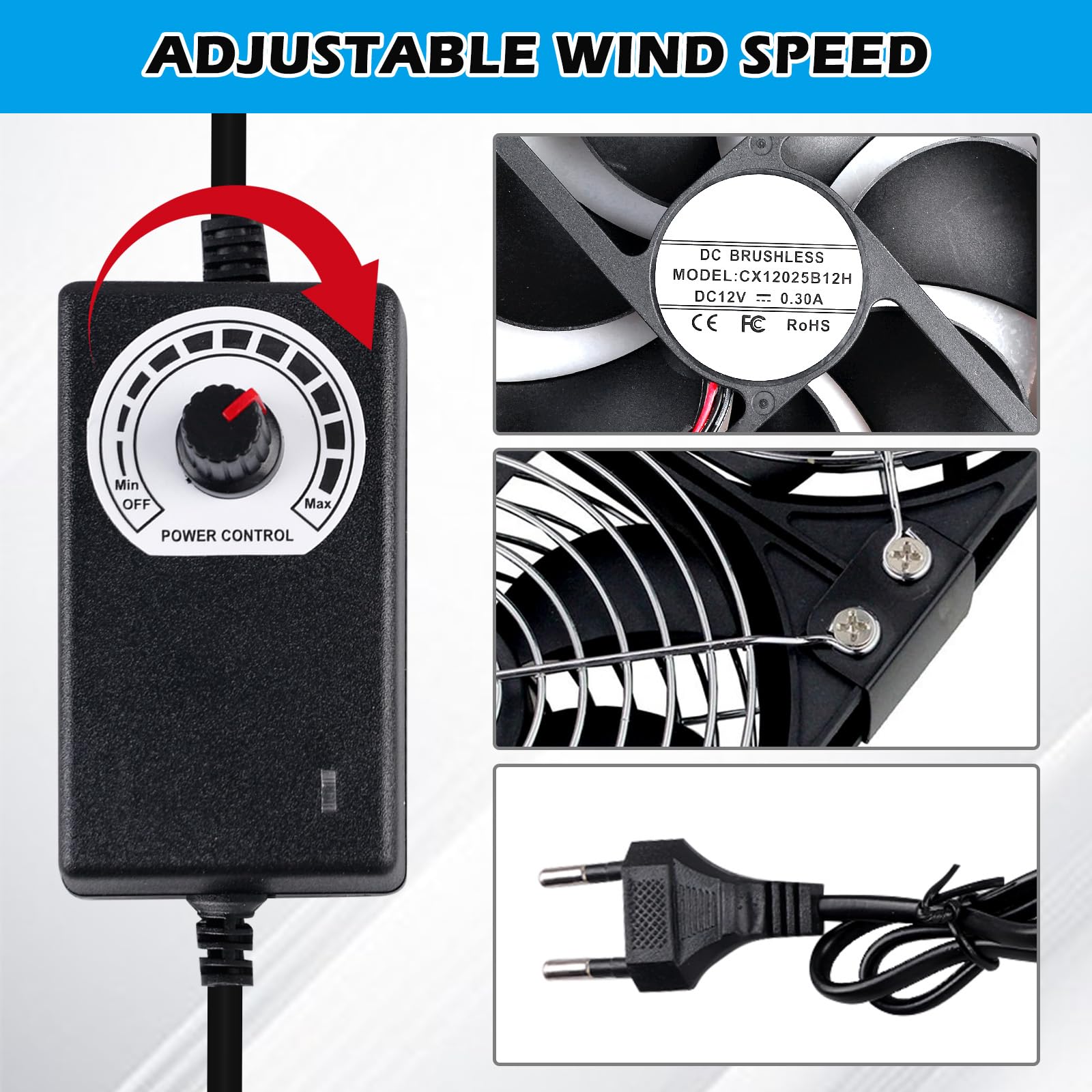 2 Pièces 120mm Ventilateur pour Boîtier PC, Ventilateur PC avec Contrôle de Vitesse, Ultra Silencieux, Double Roulement à Billes, AC 220V 2750 tr/min, Ventilateurs de Boîtier pour PC, Laptop, Routeurs