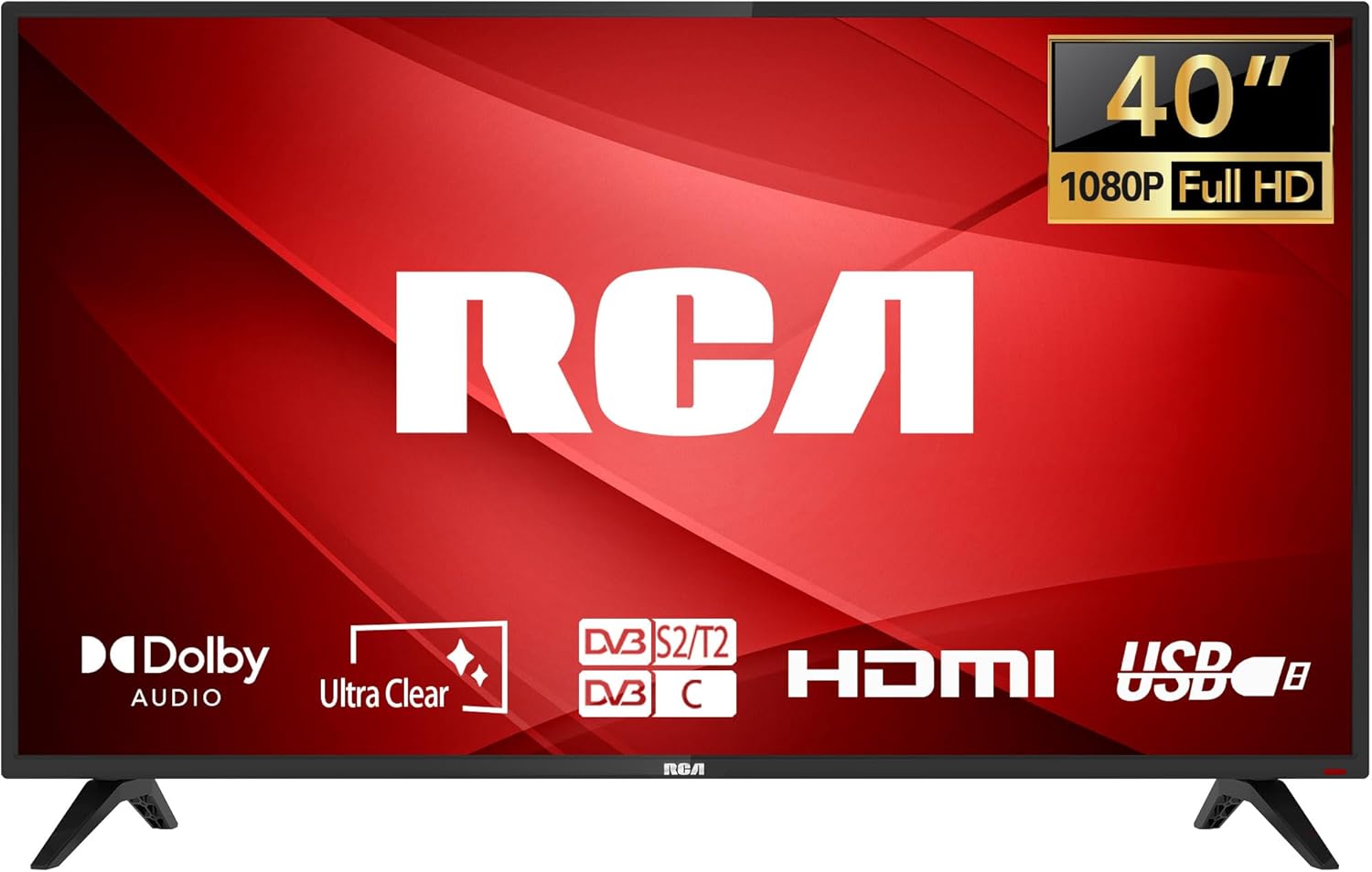 RCA 40 Pollici TV(101cm) Televisori Full HD Triplo Tuner(DVB-T/T2/C/S/S2) Dolby Audio HDMI USB Collegare Fire TV Apple TV PS5 Xbox Modello Hotel(2024)