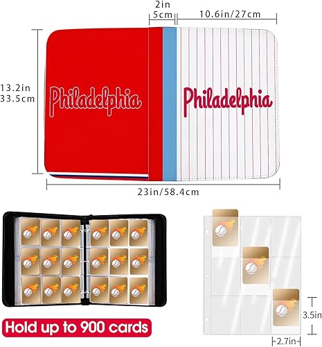 Miniatura 3 de Carpeta de Tarjetas de Béisbol con Fundas de 900 Bolsillos, Portador de Tarjetas Coleccionables de Béisbol de Filadelfia, Álbum Coleccionista de