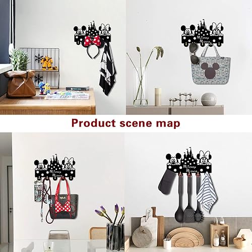 Miniatura 3 de Mickey Mouse - Ganchos para llaves de Disney, ganchos de puerta autoadhesivos para pared, entrada, cocina, 5 ganchos, color negro, resistente, 6