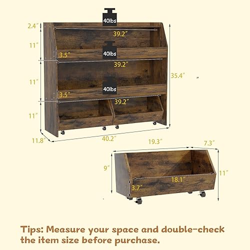 Miniatura 2 de COZPAW Toy Storage Organizer, 3 Tier Montessori Shelf with Movable Bins (Brown)
