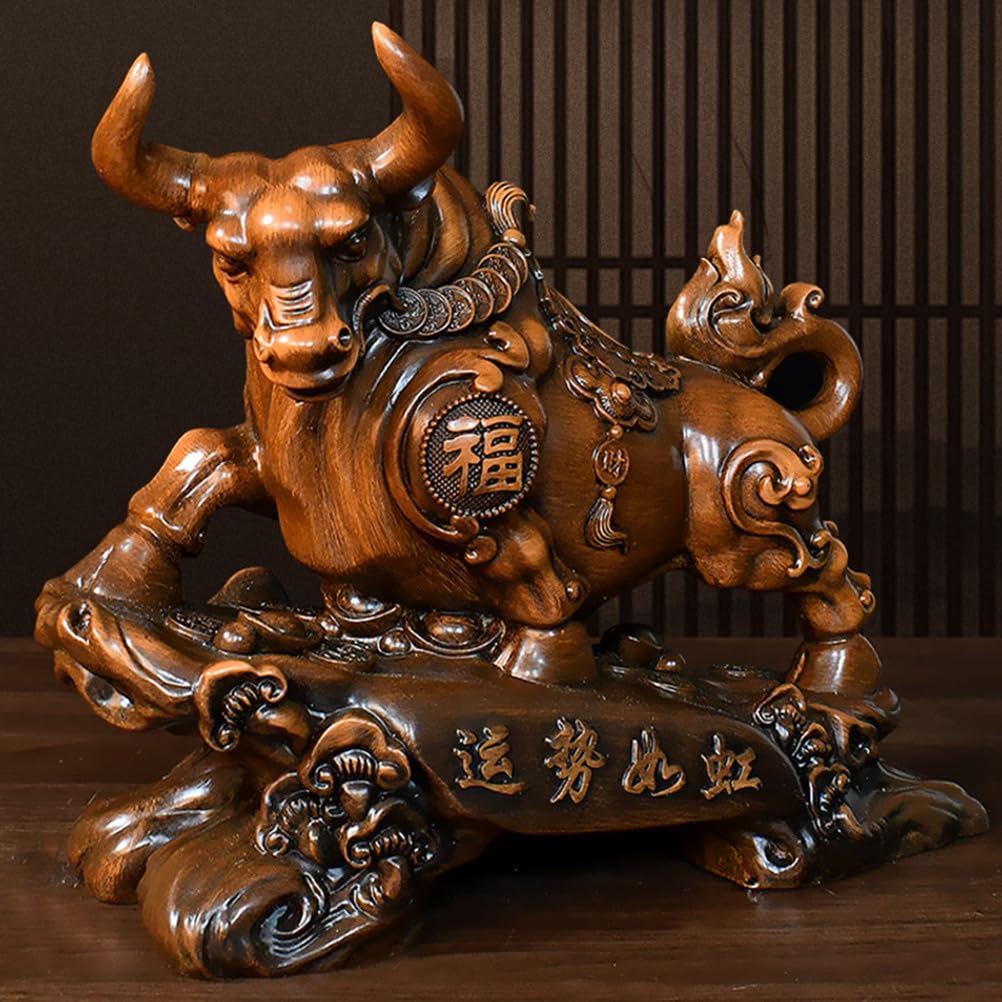 Figurka Złotego Byka Żywica Chiński Feng Shui Statua Wołu Pomyślne bogactwo Powodzenia Ozdoby rzeźbiarskie Powodzenia w karierze i bogactwie do wystroju domowego biura,M