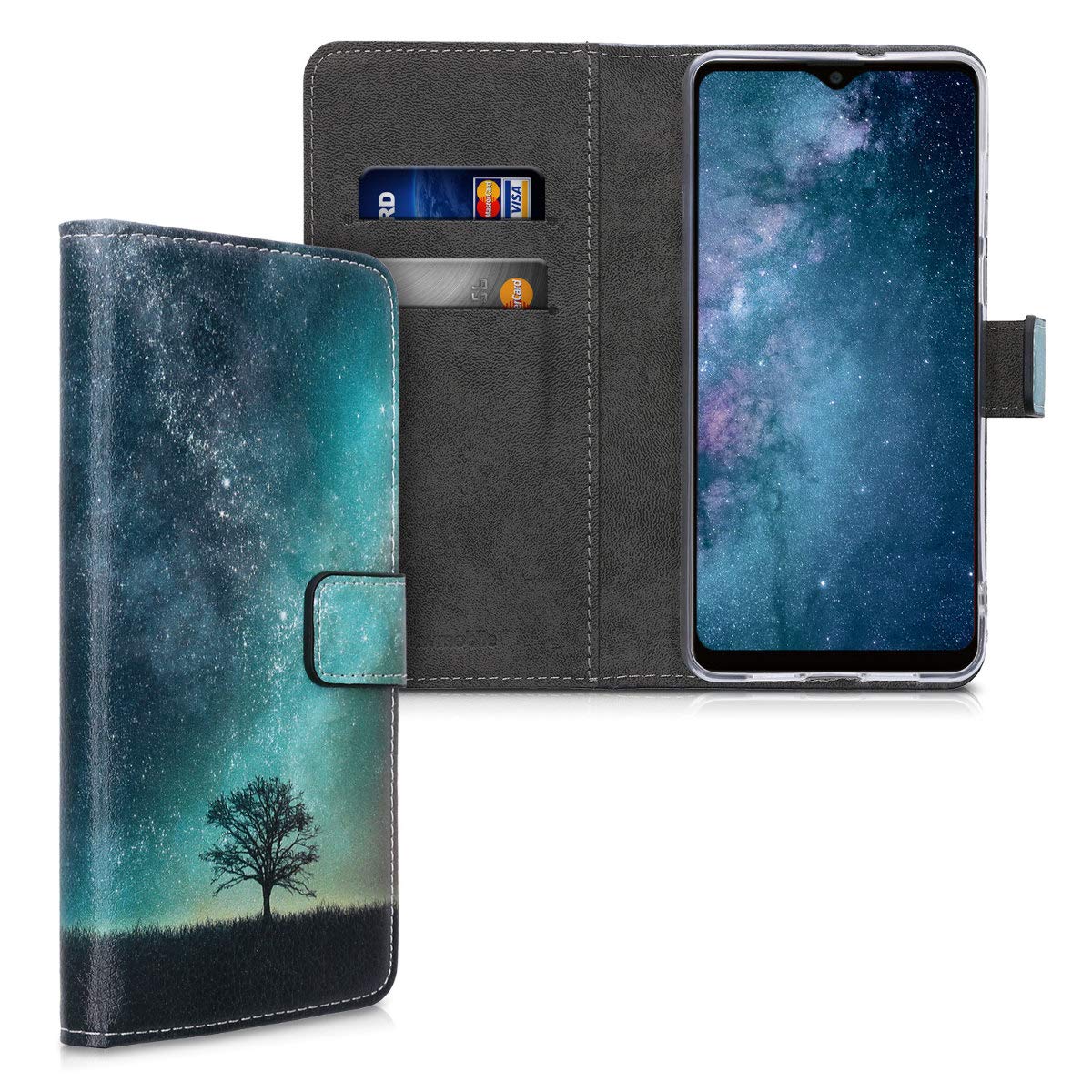 kwmobile Wallet Case Compatible with Blackview A80 Pro (2020) Case for Phone - Cosmic Nature Blue/Grey/Black