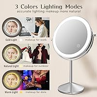 Vista 2 de Ysenchan Lighted Makeup Mirror, 8'' Rechargable LED Vanity Magnifying Mirror, Double Sided 5X Manification Mirror with Stand, Cosmetic Standing Desk