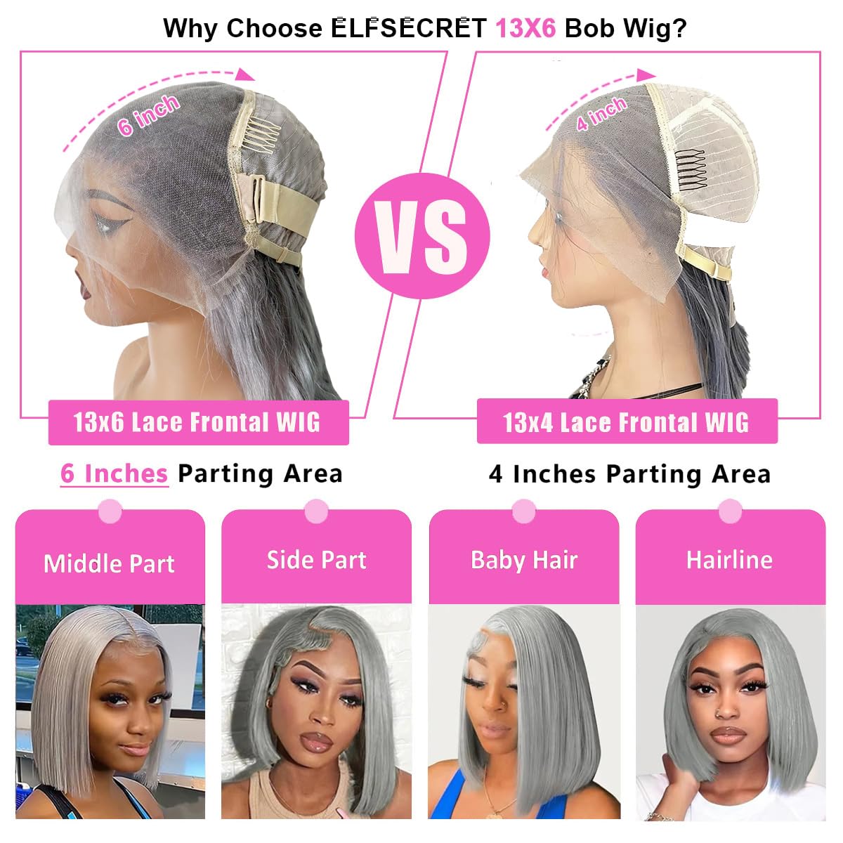 Grey Bob Wig Human Hair Straight 13x6 HD Transparent Lace Front Wigs Human Hair for Black Women 180% Density Grey Colored Glueless Short Bob Wig Brazilian Virgin Human Hair Pre Plucked Pre Cut 10 Inch