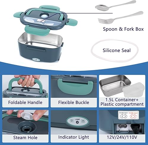 Miniatura 6 de Eleckfun Fiambrera eléctrica, calentador de alimentos portátil con calefacción para adultos, lonchera de calefacción inalámbrica para el trabajo,