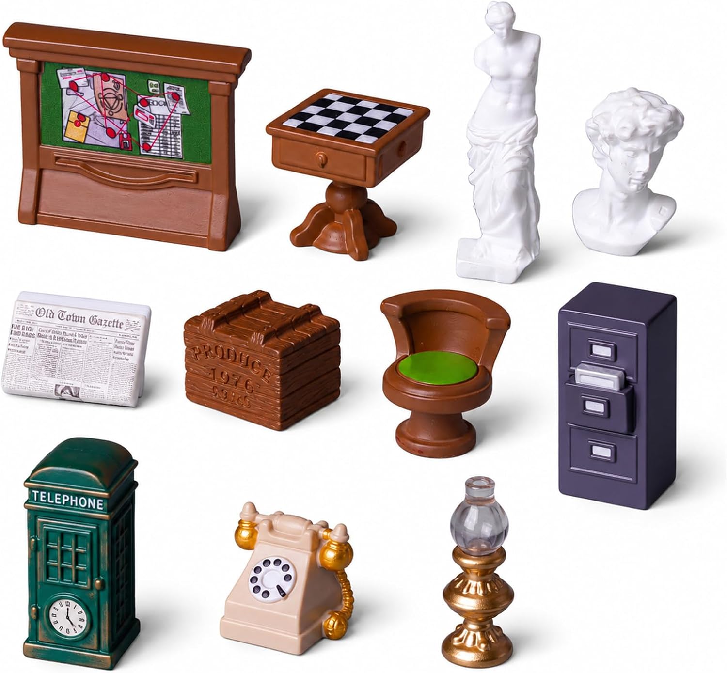 Retro Detective Office Mini Decor Set, 11 Pcs Vintage Mini Figurines for Desk Shelf Display, Collectible Office Scene Ornaments, Home Decor Gift