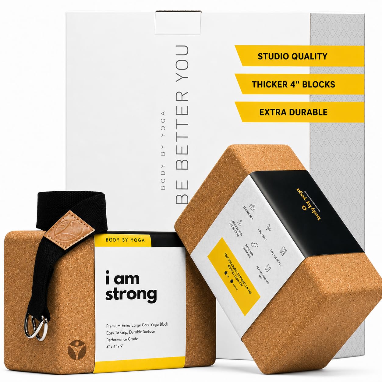 Luxuriöses Kork-Yoga-Block-Set, extra große Yoga-Blöcke mit leistungsfähigem portugiesischem Kork, hohe Dichte, rutschfeste Unterstützung für sichereres Balancieren, 2 Stück, 100 % Baumwolle, extra