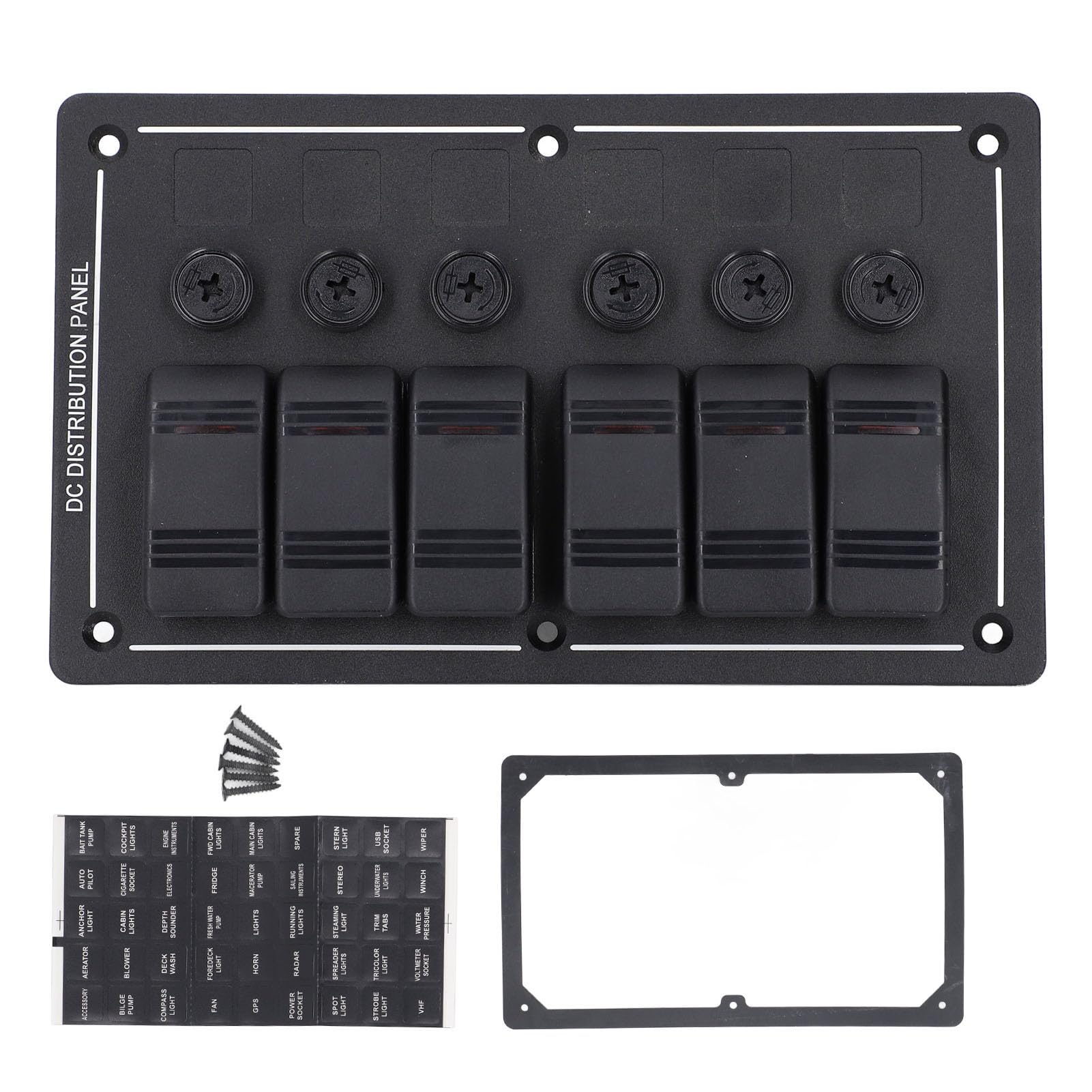 Generic Panel PrzełącznikóW Kołyskowych 6-krotny, Wstępnie Okablowany Aluminiowy Panel PrzełącznikóW 12 V z Zabezpieczeniem Przed Przeciążeniem, IP65 Sterowanie niebieską diodą LED od 120 do 260 W dla