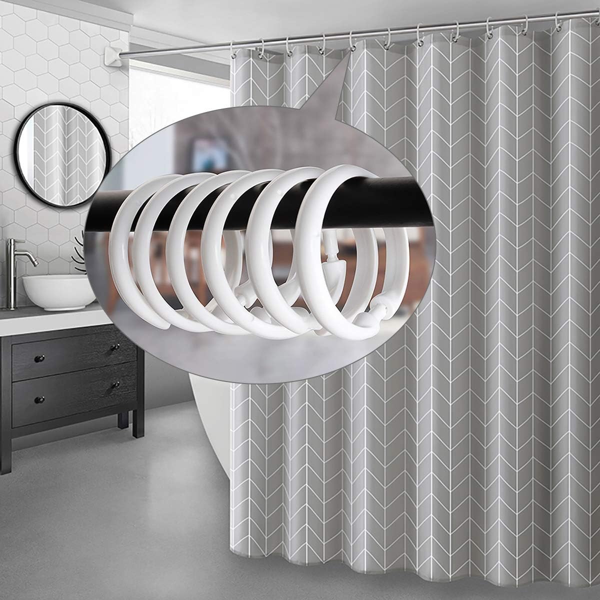 Qulable Shower Curtain Rings-12 Pack- Plastic Shower Curtain Hooks O-Shaped Rings Hook Glide Easily on Bathroom Shower Rod(White)