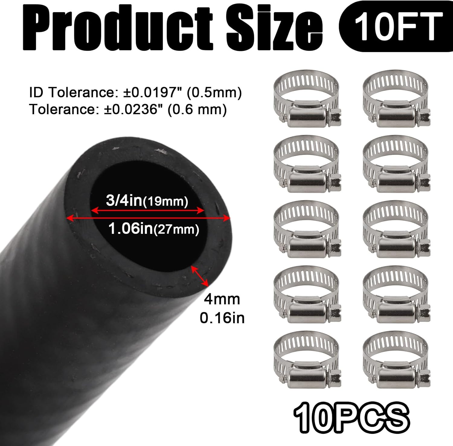 3/4inch Heater Hose Kit, 10ft/3m Premium Car Heater Rubber Hose with Matching Clamps Coolant Radiator Tube for Automotive Diesel Water Antifreeze & Stream Transportation