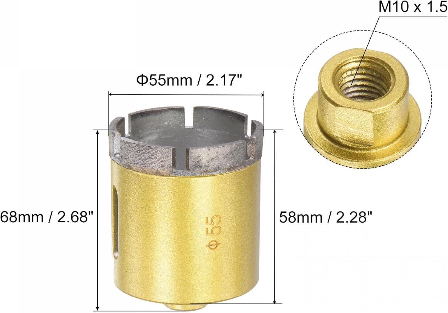 uxcell Sintered Diamond Core Drill Bits 55mm Hole Saws with M10 Arbor Adapter for Masonry Porcelain Tile Marble Concrete Stone Brick