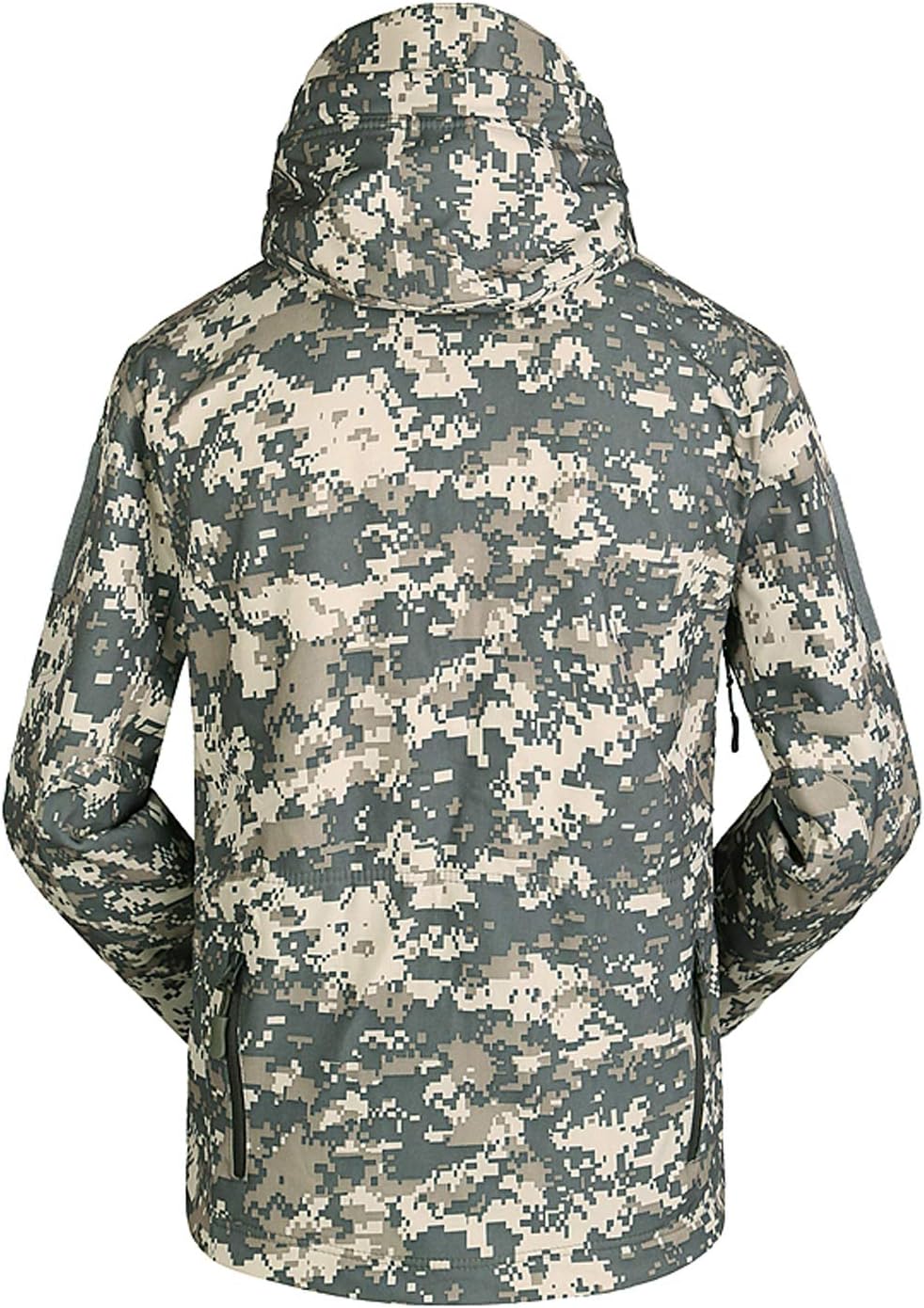 Flygo Men's Men's Tactical Camouflage Hooded Outdoor Fleece Coat Softshell Jacket (ACU Camouflage, Large)