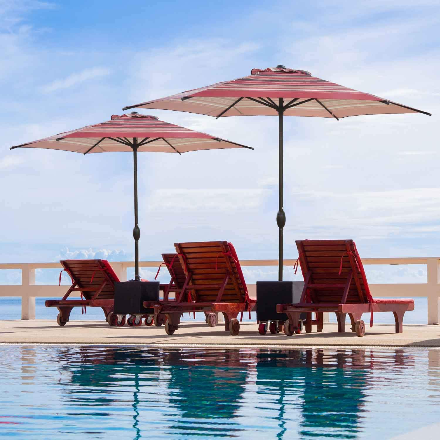 Amazon Com Abba Patio 9ft Striped Patio Umbrella Outdoor Umbrella Patio Market Table Umbrella With Push Button Tilt And Crank For Garden Lawn Deck Backyard Pool Red Stripe Garden