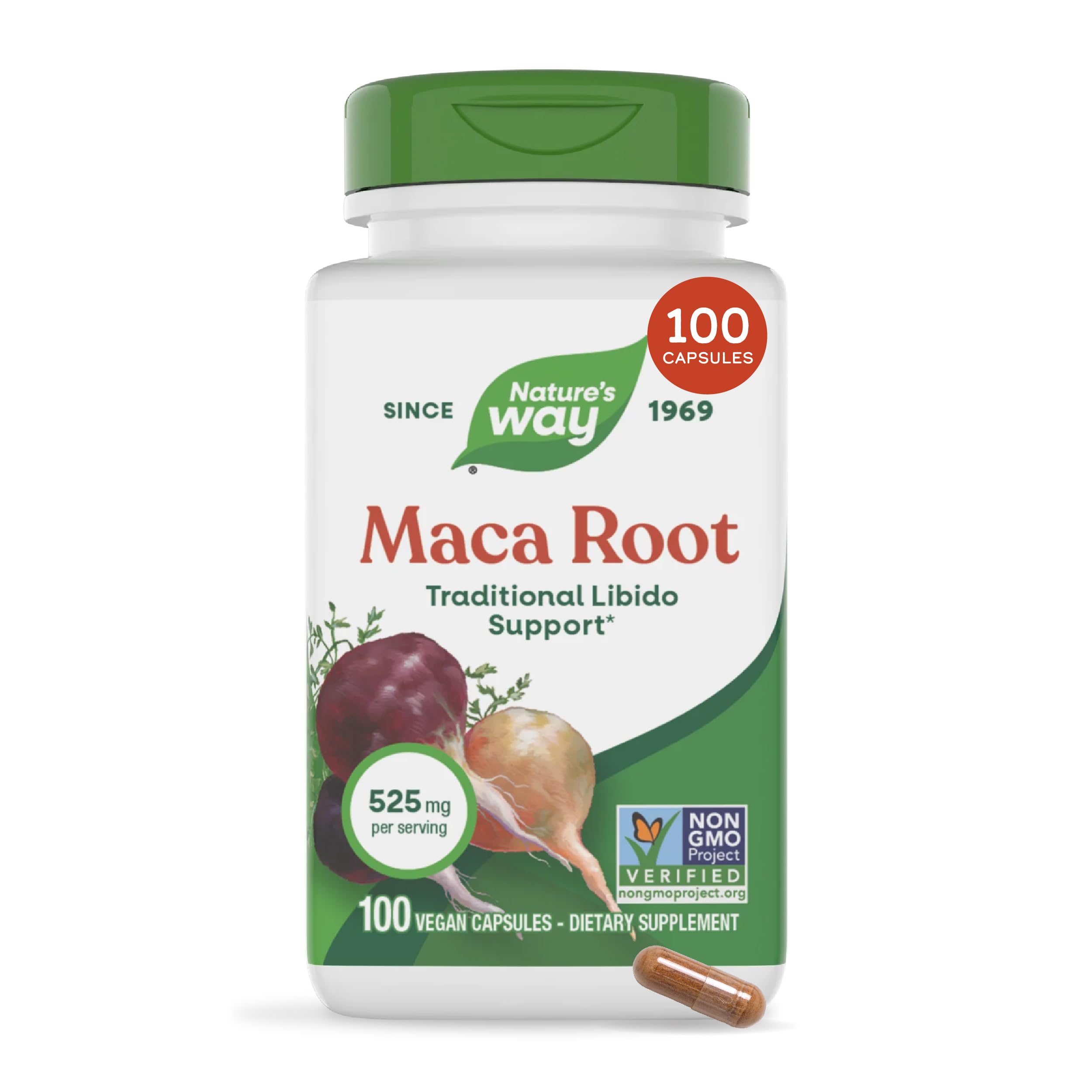Nature's Way Maca Root Capsules, Traditional Libido Support*, Vegan, 100 ct
