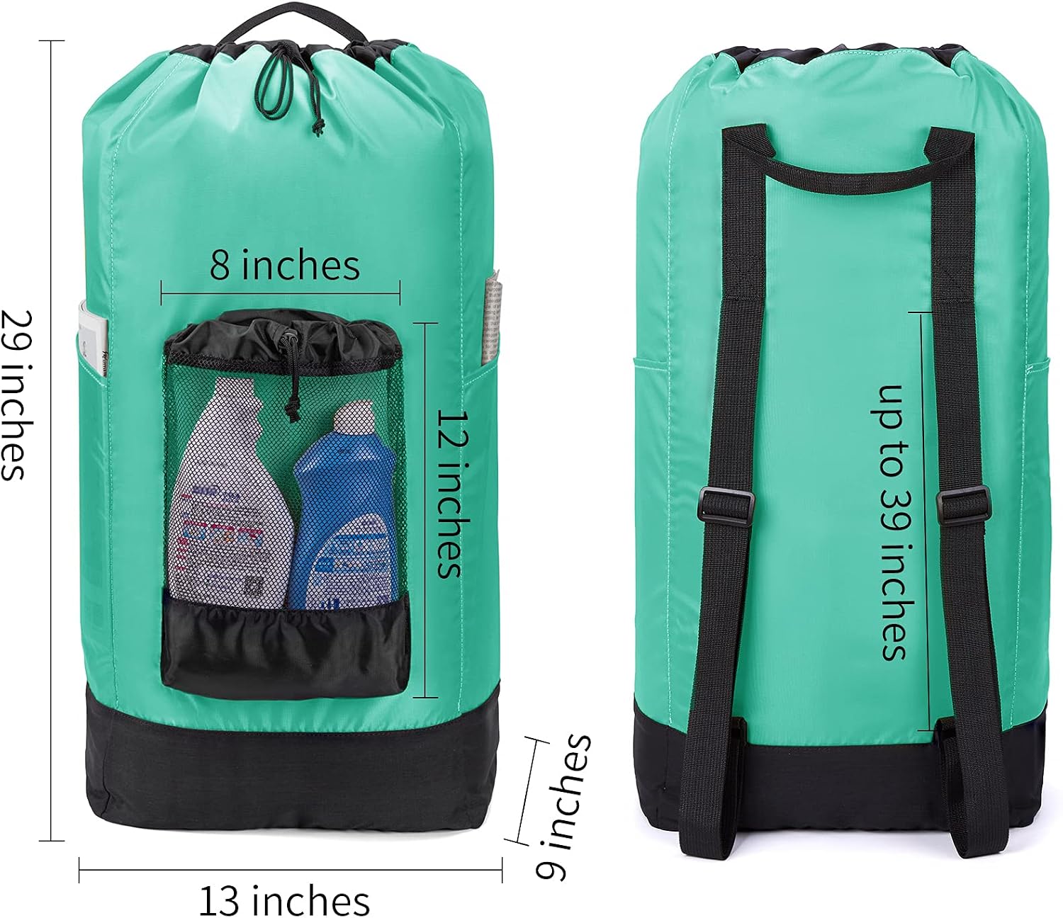 KALIDI Laundry Backpack, 60L Foldable Laundry Bag Mesh Pocket 600D Durable Nylon Washing Backpack for College Dorm Laundromat Apartment Travel Camp