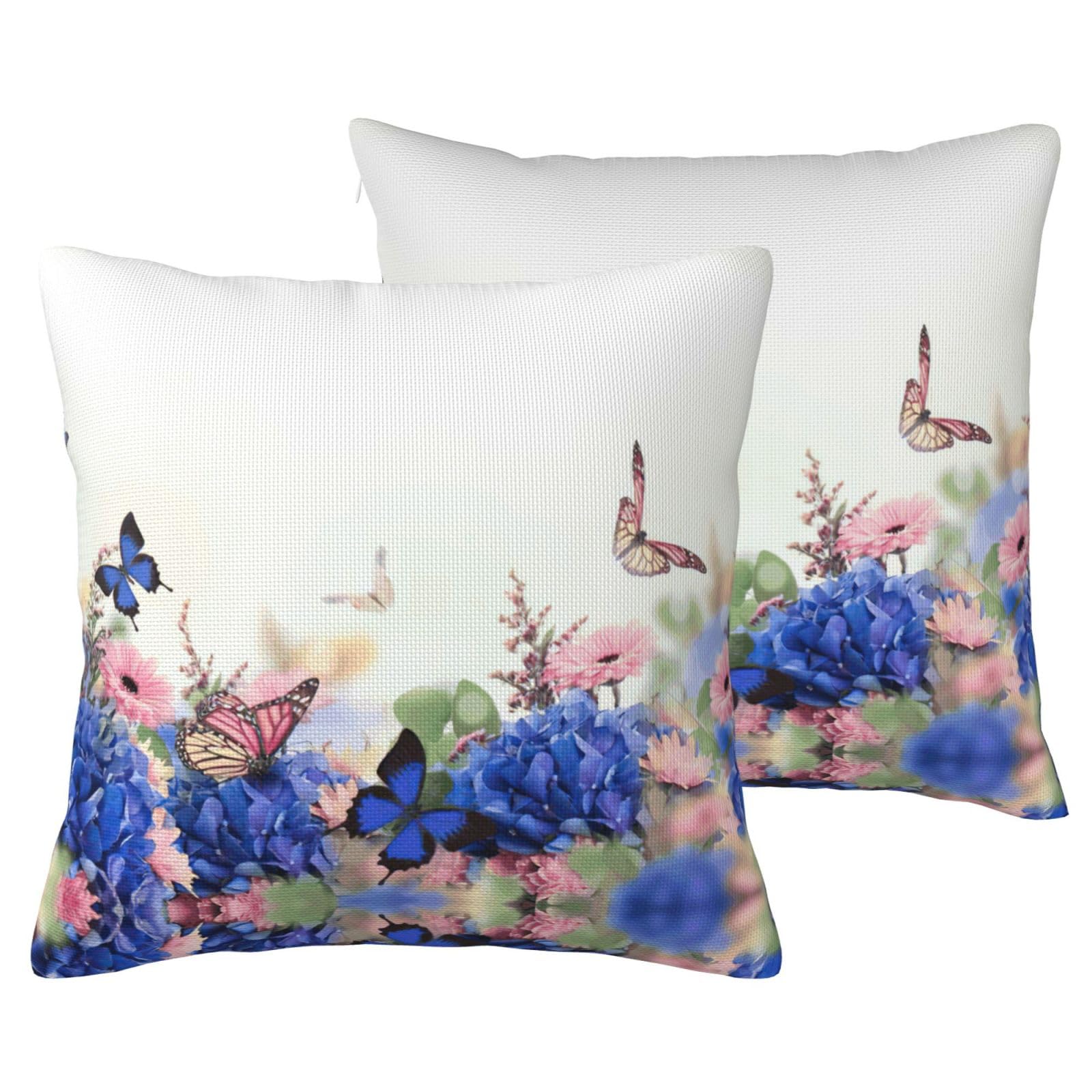 Housse de coussin en lin pour canapé : lot de 2 décors hortensias et marguerites du salon au lit