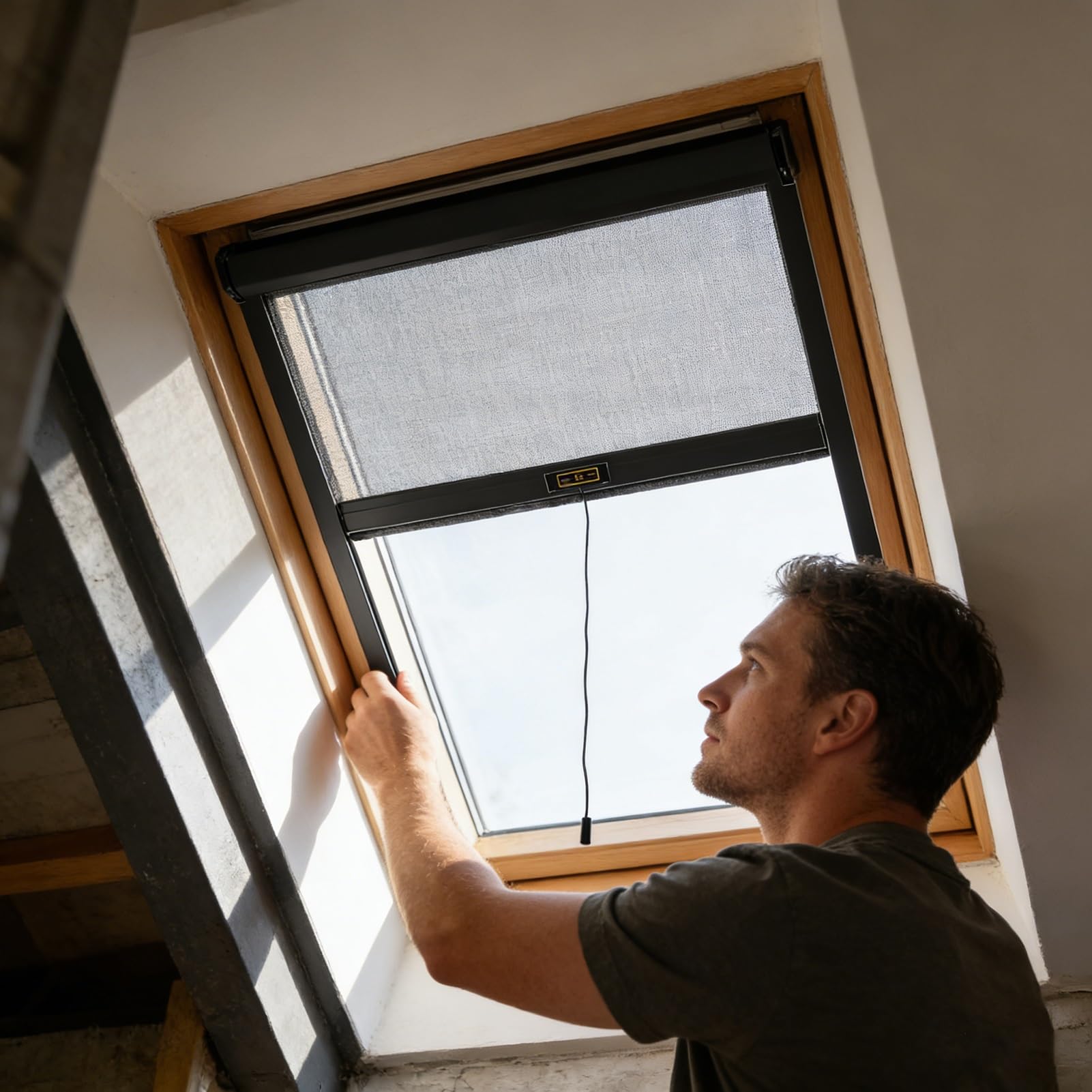 Aeovot Roll-Up Fly Screens for Roof Windows - Customize Skylight Window Netting for Insects with Aluminum Frame, Invisible Self-Adhesive Mosquito Net Window Mesh Insect Screen, Removable(A)