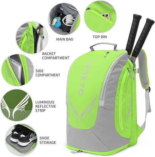 Miniatura 3 de INOXTO Mochila de tenis de 40L para hombres y mujeres, bolsa grande de pickleball con almacenamiento independiente de zapatos, impermeable y