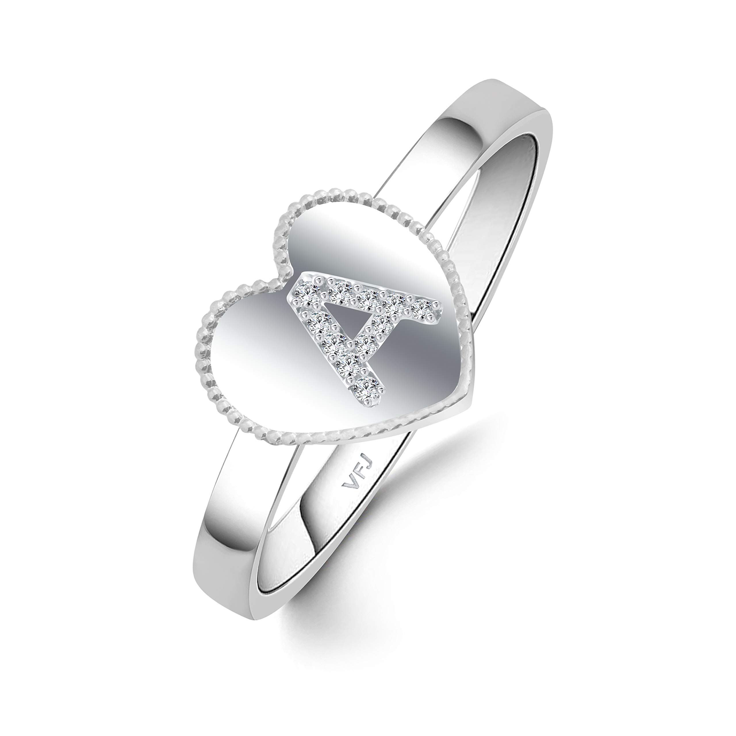 Valentine Day Gift valentineday Gift for him Gift for Women Gift for Men Initial 'A' Letter in Heart CZ Rhodium and Silver Plated White Brass and Copper Alloy Ring for Women-image-24
