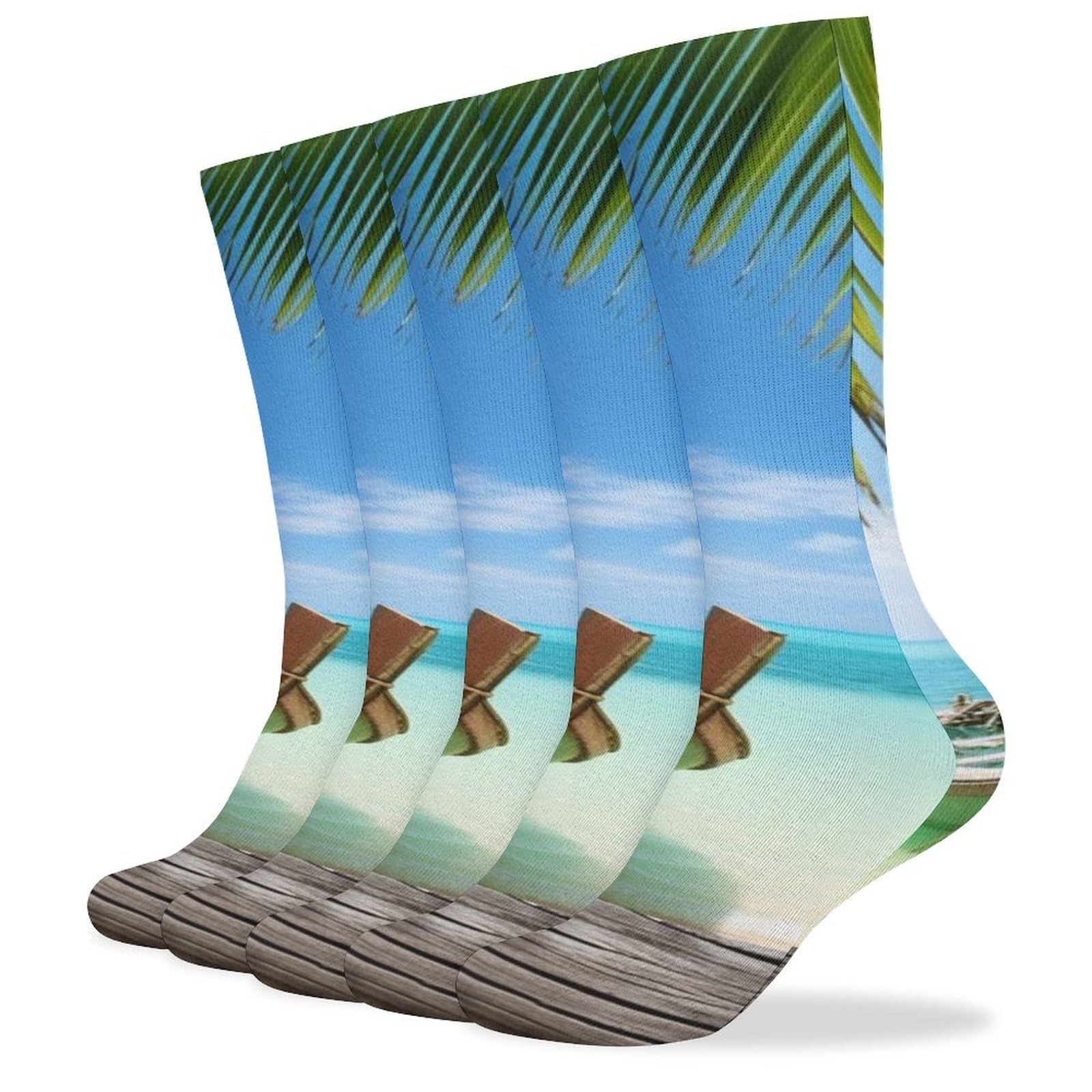 QMNRTK Seaside Boat Coconut Leaves Stocking?casual Athletic Aesthetic Socks Neutral Cotton Socks Compression Socks Control Crew Socks for Women Men