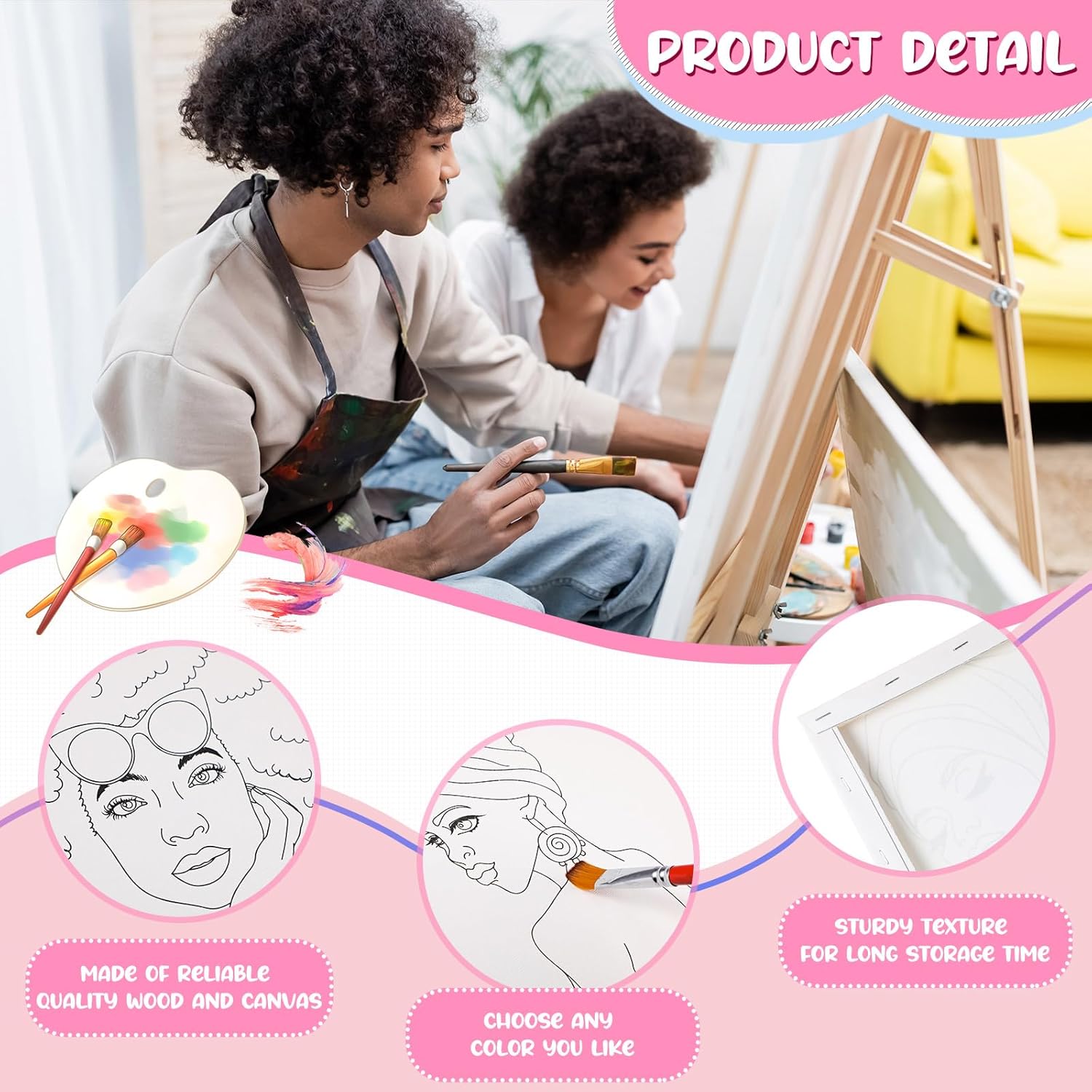 Sherr 20 Pcs Stretched Pre Drawn Canvas African American Canvas to Paint Afro Queen Black Art for Painting for Adults Outline Pre Drawn Stretched Cotton Art to Paint Party Set, 8 x 10