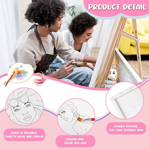 Miniatura 3 de Sherr 20 lienzos estirados predibujados, arte negro Afro Queen para pintar para adultos, contorno predibujado estirado, lienzo de algodón, lienzo