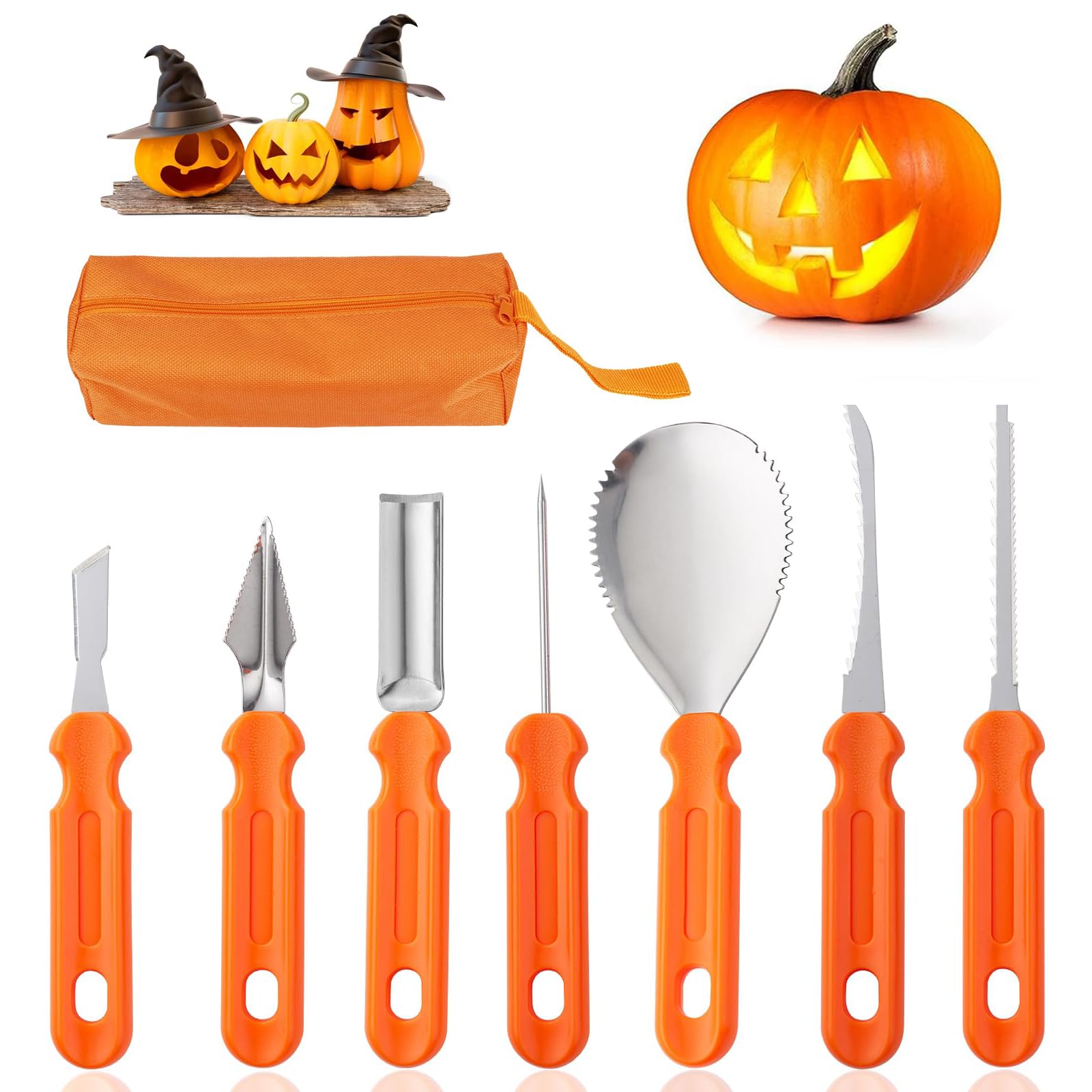 7 Pièces, Kit de Sculpture de Citrouille D'Halloween, Halloween Kit