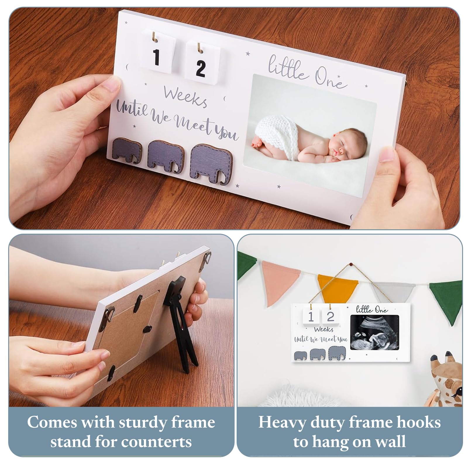 PANYI Cornice per Ecografia Gravidanza Frame di Foto in Legno Regalo Donna in Gravidanza Cornice per Neonato Con Conto Alla Rovescia Delle Settimane Del Bambino Regali per Mamme in Attesa