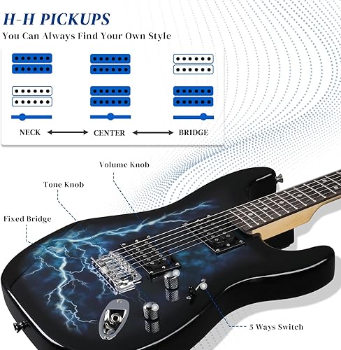 Miniatura 9 de Ktaxon Guitarra eléctrica de 39 pulgadas, cuerpo sólido H-H Pickups de 6 cuerdas para principiantes con bolsa de concierto, correa, brazo de