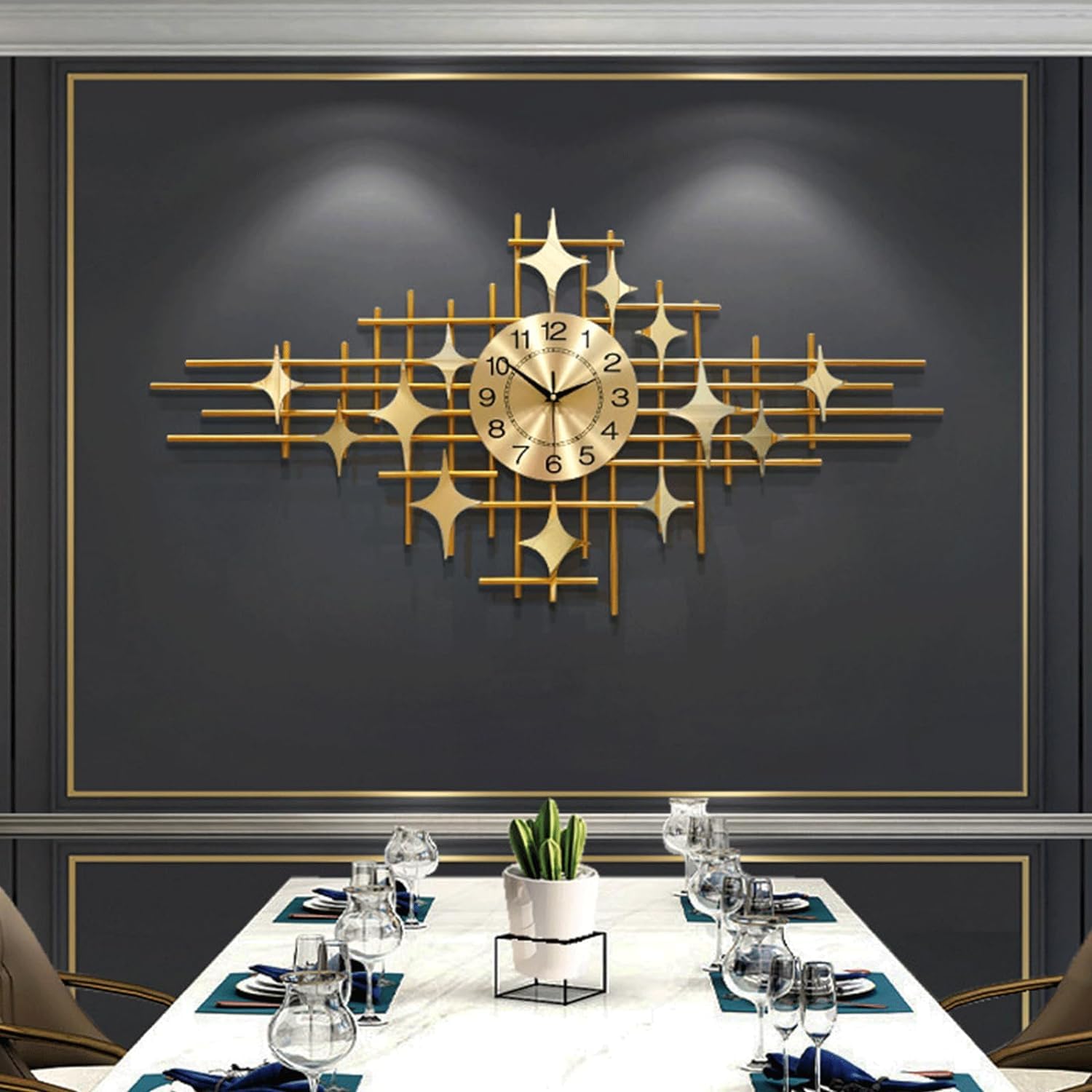 Duży złoty zegar ścienny, kwarcowy zegar z cichym ruchem, do salonu, sypialni i biura, design 75 cm