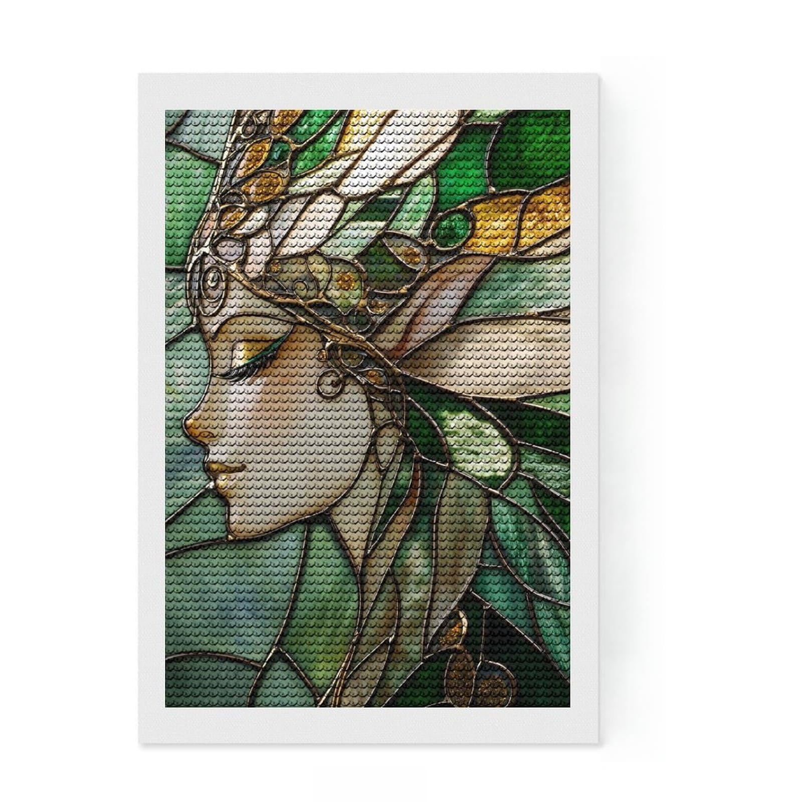 Junmoney Stained Glass Fairy Portrait Full Drill Diamond Painting Kit 8"x12", Good for Quiet Evenings, Fun Craft Experience, Living Room Decor, Gift Idea