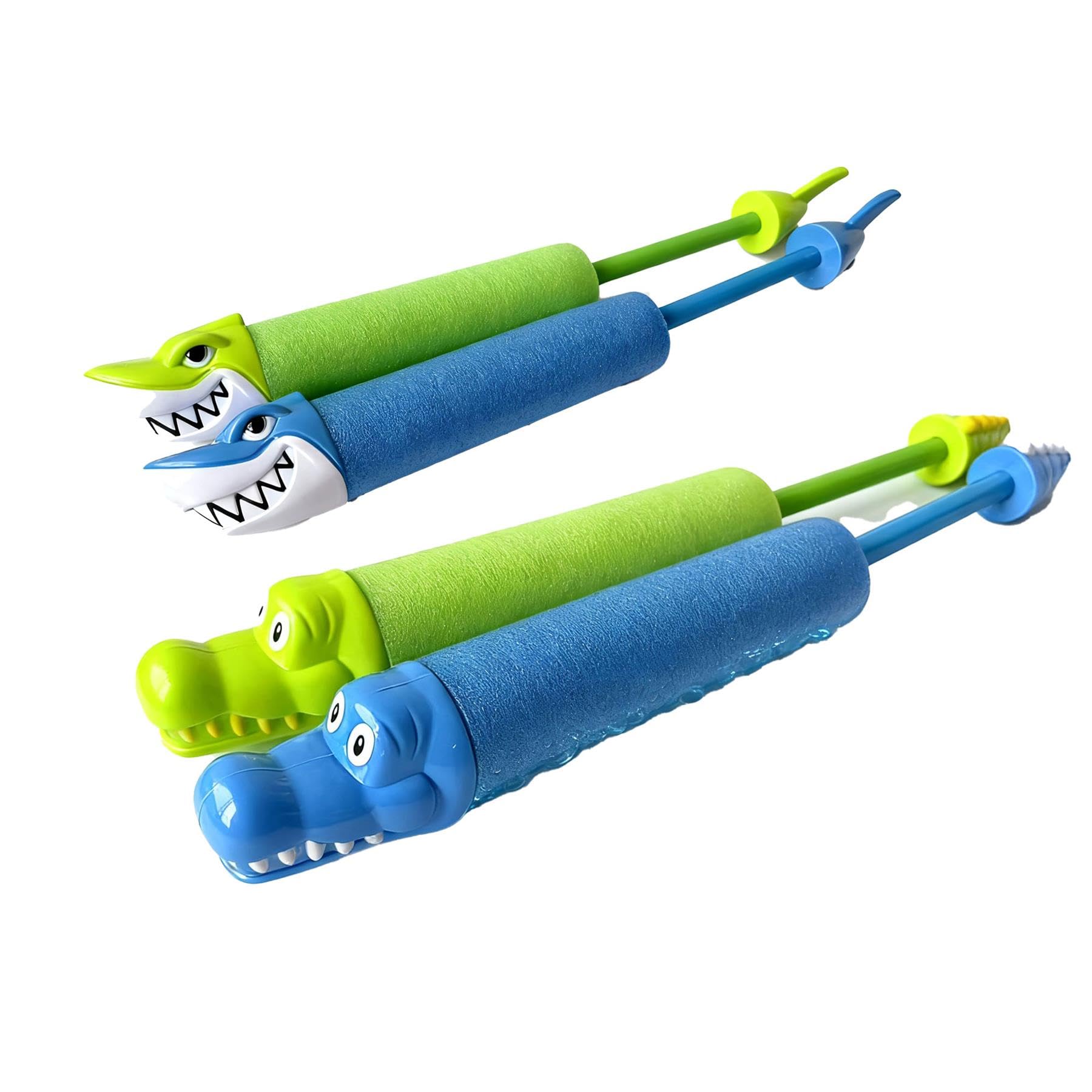 A2Z Kids Foam Water Blaster Toy Set Shark Dino Penguin Dolphin Designs Lightweight EPE Water Shooter for Garden - Water Blaster Shark/Dino 4 Pack