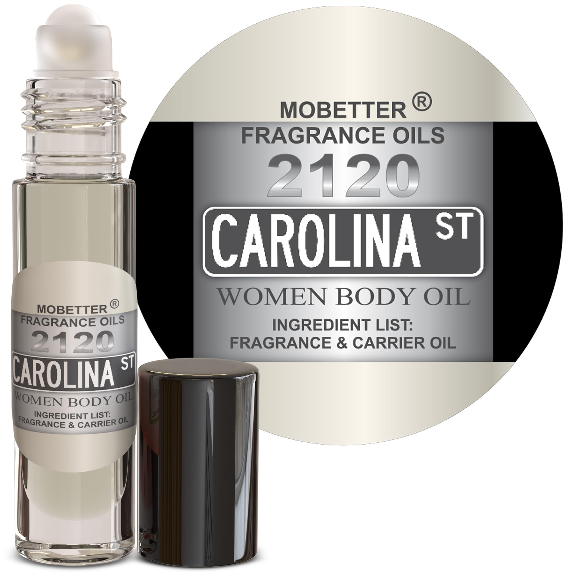 MOBETTER FRAGRANCE OILS 2120 Carolina Street 여성용 퍼퓸 바디 오일, 여성용 플로럴 우디 머스크 향수, 언컷, 여행용 사이즈, 오래 지속됨